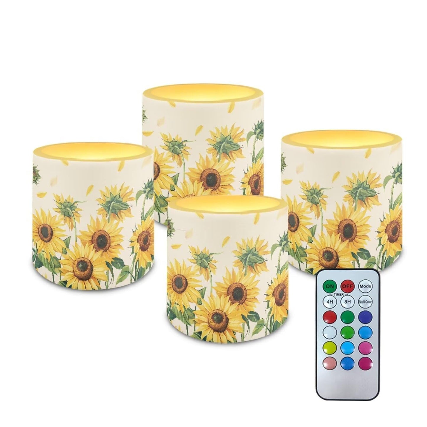 Cozeyat Sunflower Family Gathering LED Candles Set of 4 Battery Powered Flameless with Remote Timer Dancing Flame Waterproof for Home Patio Table Decor