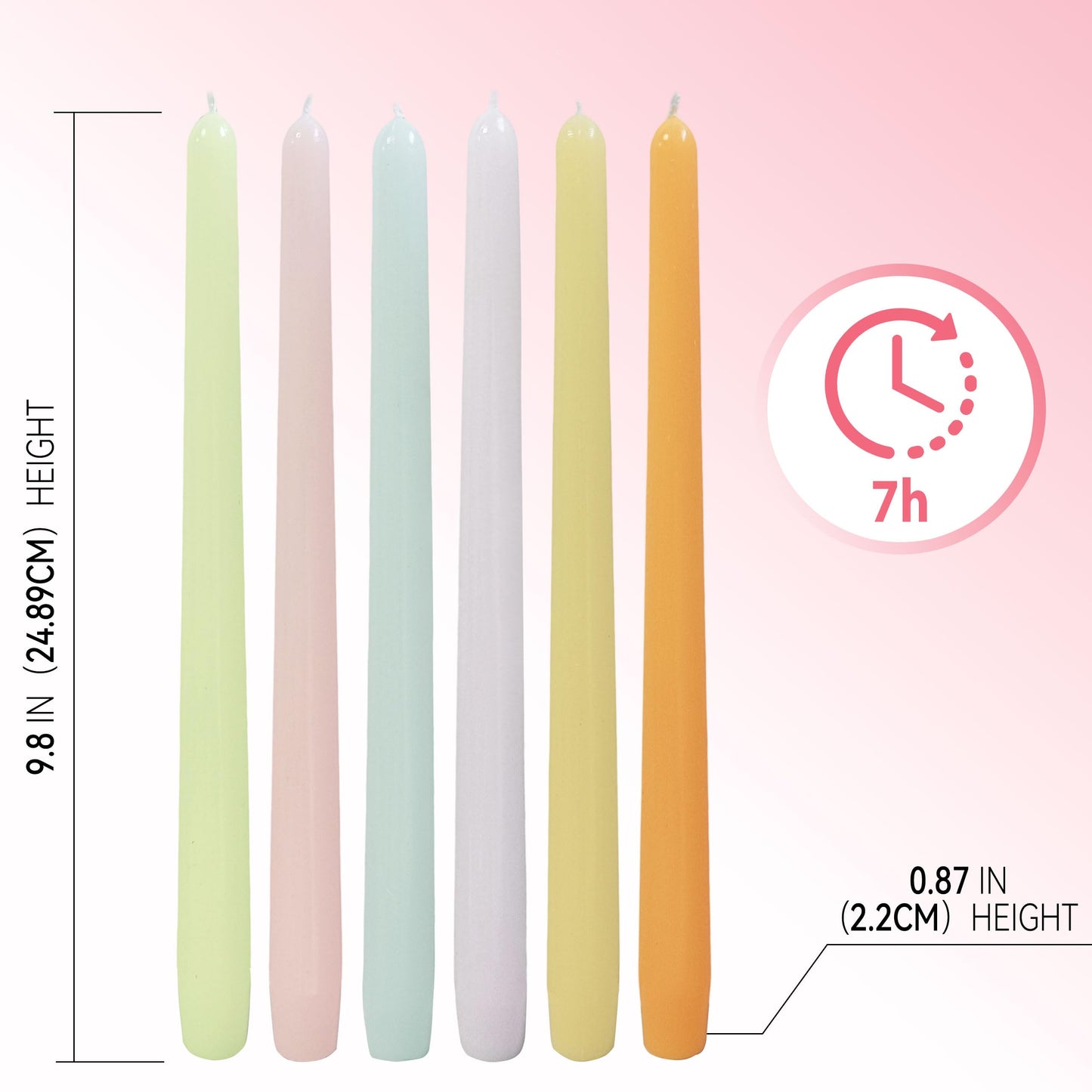 10 Inch Taper Candles Handmade Smokeless Set of 6 – Unscented Tapered Candles in Candy, Candle Sticks for Wedding, Home Decor, and Dinner Table