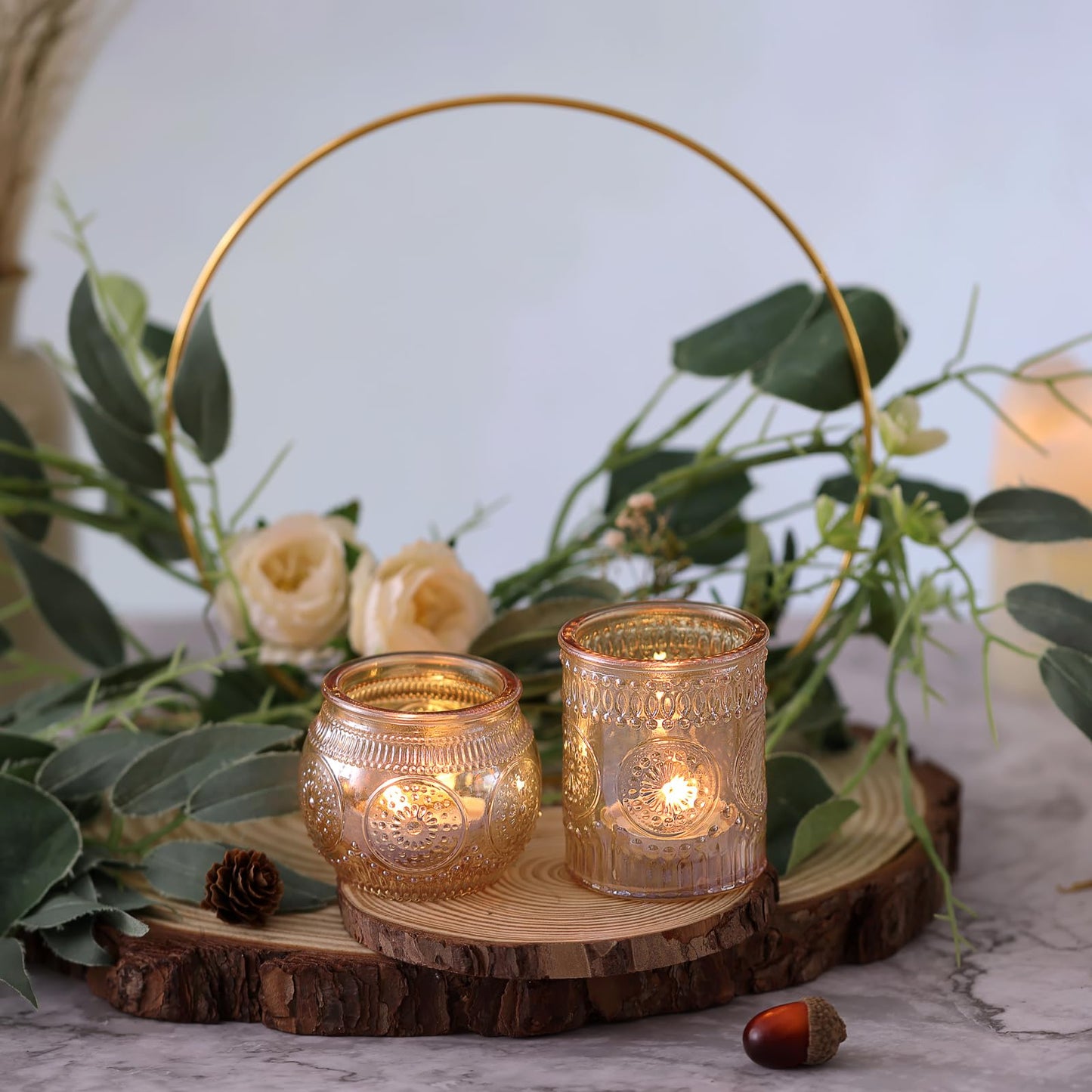 DARJEN Gold Votive Candle Holders Set of 36 - Glass Candle Holder Bulk for Table Centerpiece, Tea Lights Candle Holders for Home, Party & Wedding Shower Decorations