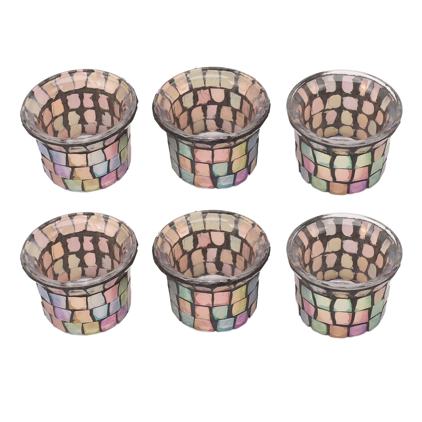Jeanoko Mosaic Tealight Holder Set of 6 Solid Glass Candle Holder Cups for Wedding Table Centerpiece Meditation Decor Brown for Tealights Prayer Candles and Mini Planters