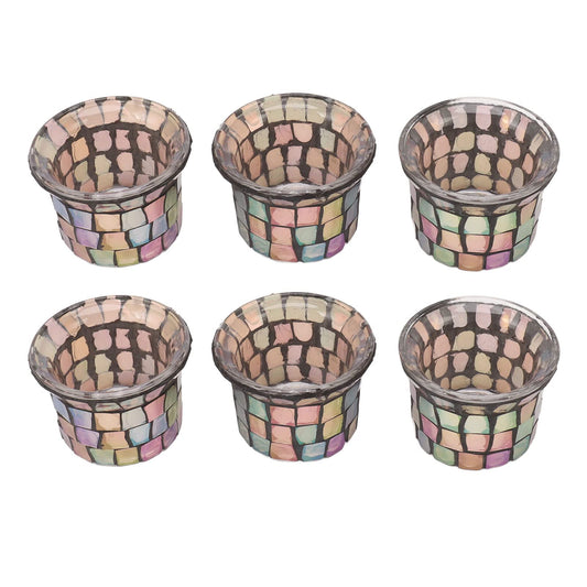 Jeanoko Mosaic Tealight Holder Set of 6 Solid Glass Candle Holder Cups for Wedding Table Centerpiece Meditation Decor Brown for Tealights Prayer Candles and Mini Planters