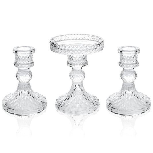 Unity Candle Holder - Glass Candle Holders for Pillar Candles Taper Candles, Glass Candlestick Holders Set of 3, Decorative Clear Glass Candlestick Holder for Wedding Table Dinning Church Centerpiece
