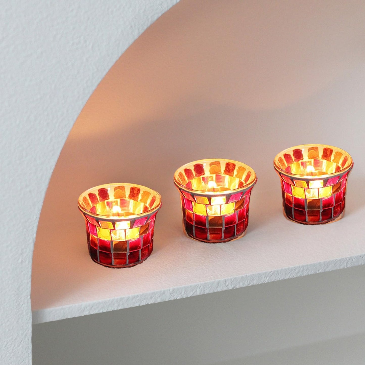 Maimeili Glass Candlestick Romantic Mosaic Broken Candlelight Aromatherapy Candle Cup for Valentine's Day Christmas Thanksgiving Tables Center of Party Decorations(NO Candles)