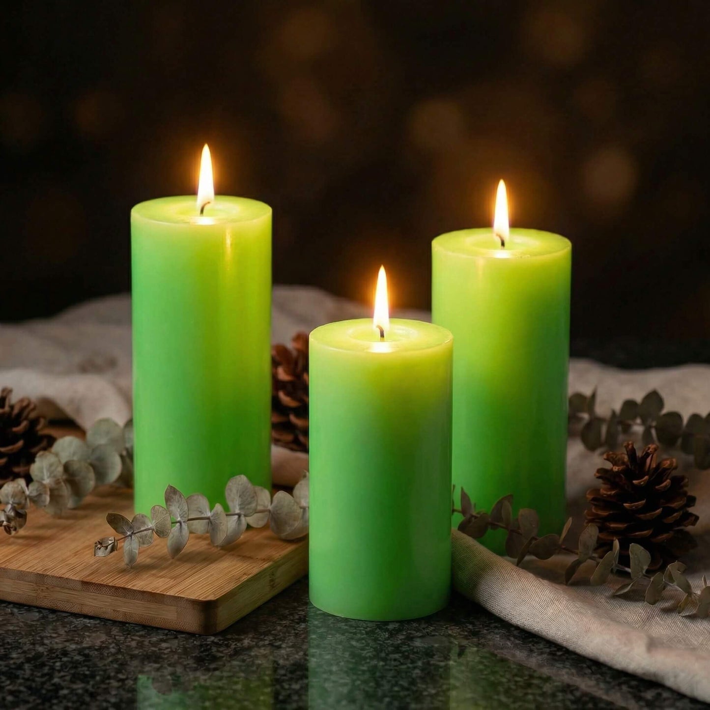 Richland Set of 3 Light Green Pillar Candles 3" x 6" Unscented for Weddings Home Holidays Relaxation Spa Church