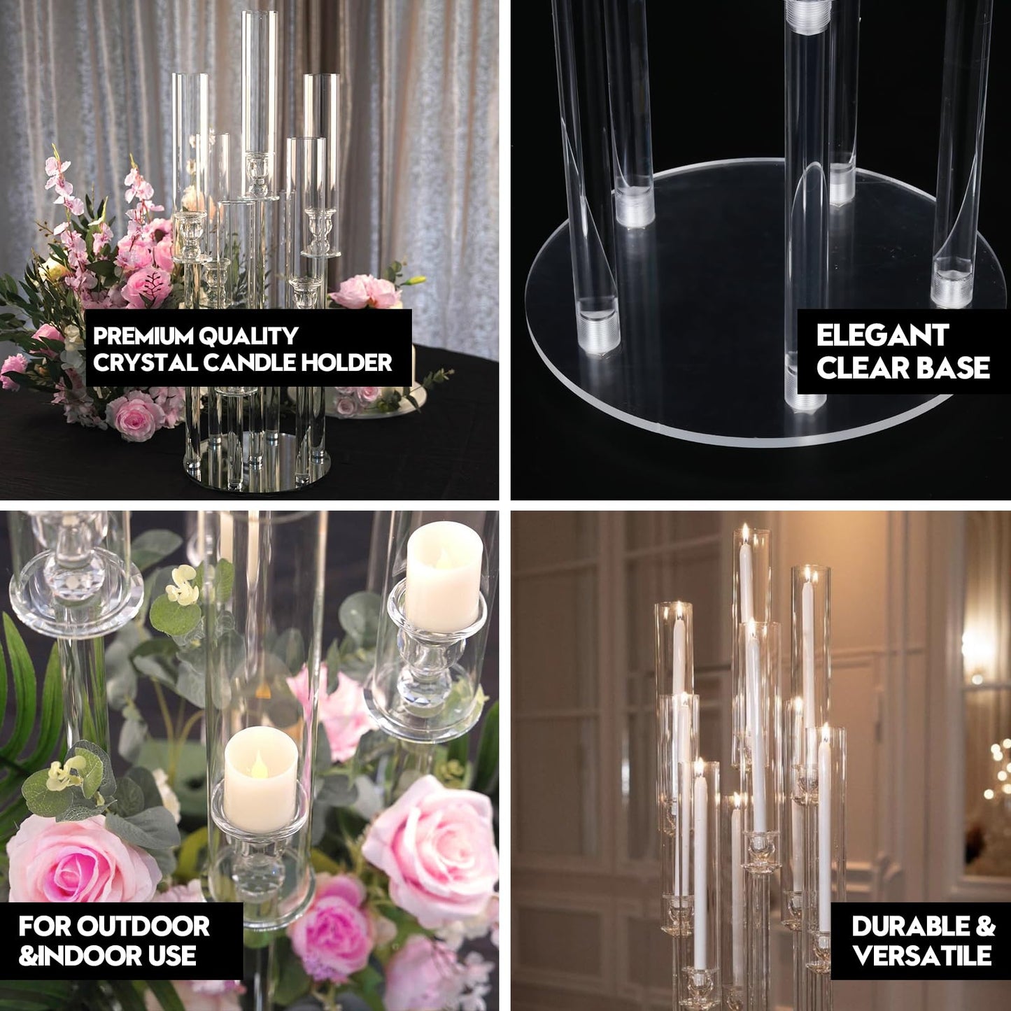 2 Set 8 Arm Acrylic Candle Holder, Mjkeomo 49.2'' Tall Candelabra Centerpieces for Tables Clear Candlesticks Holder for Housewarming Gift Fireplace Halloween Christmas Decor Fit 0.87'' LED Candle