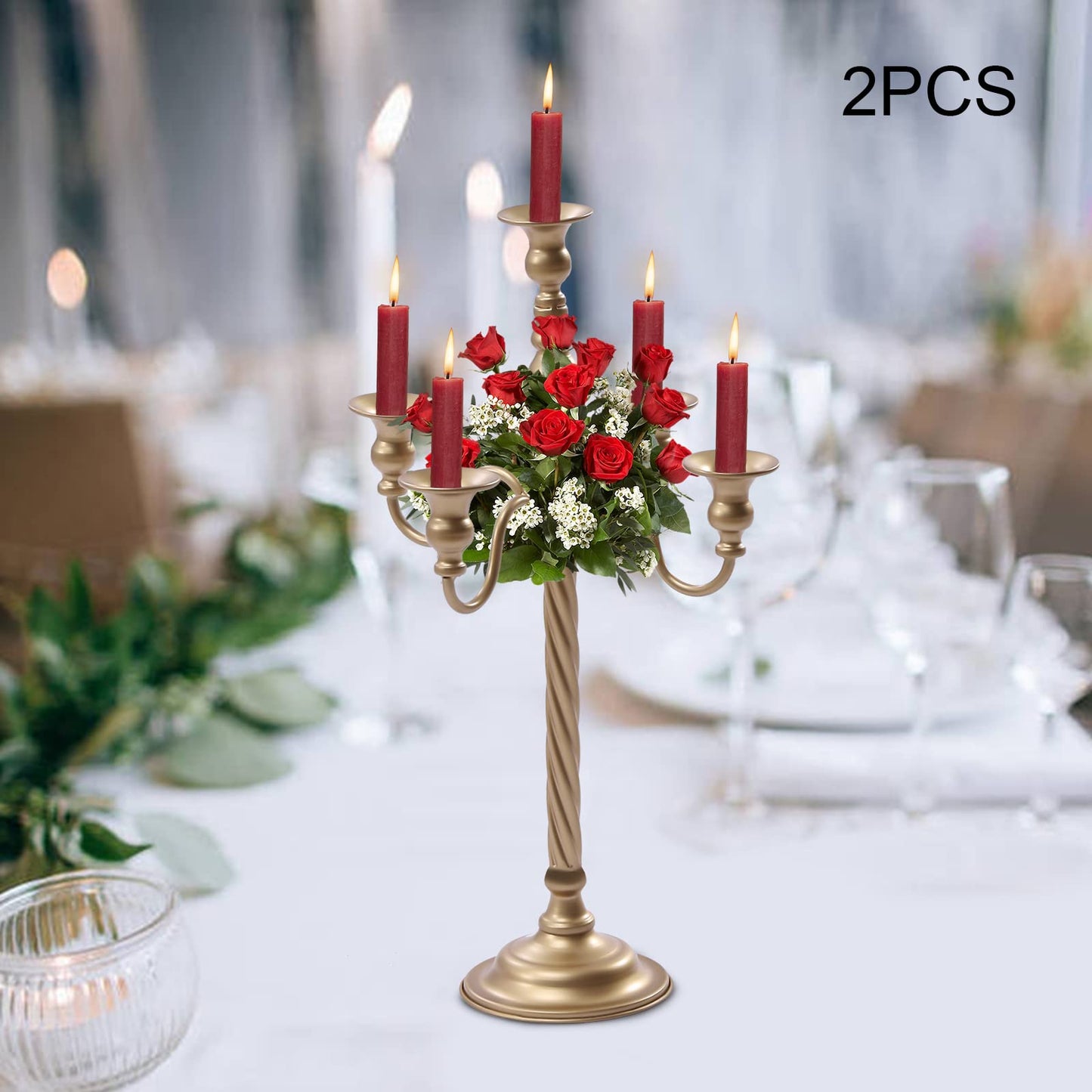 Gold Candelabra,Tall Metal Candle Holder Table Centerpieces 5-Arm Taper Candlestick Floral Flower Floor Candle Stand for Wedding Party Event Room