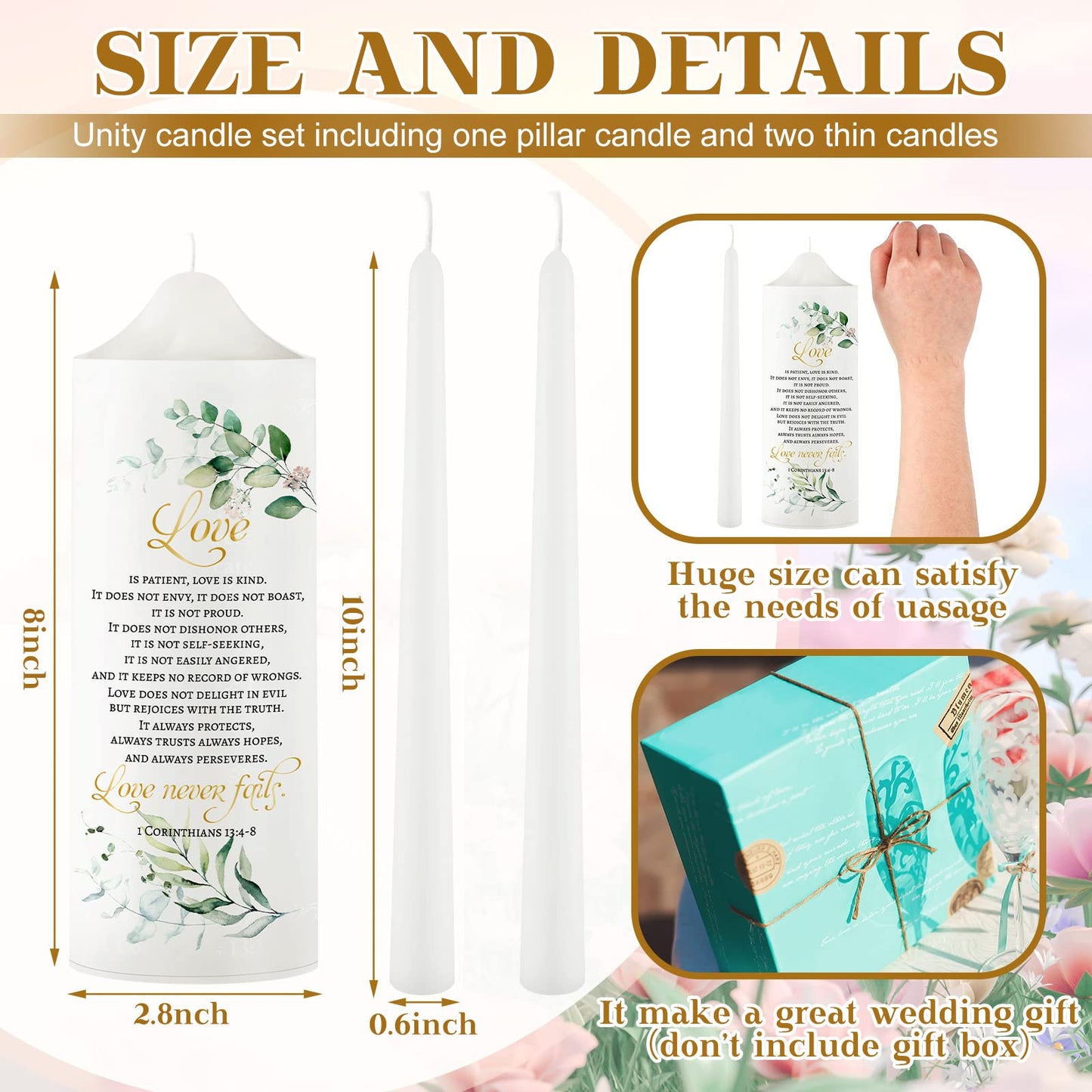 Frienda Unity Candles for Wedding Ceremony Set Wedding Unity Taper Candles Catholic Religious Ceremony Accessories(Leaf Style)