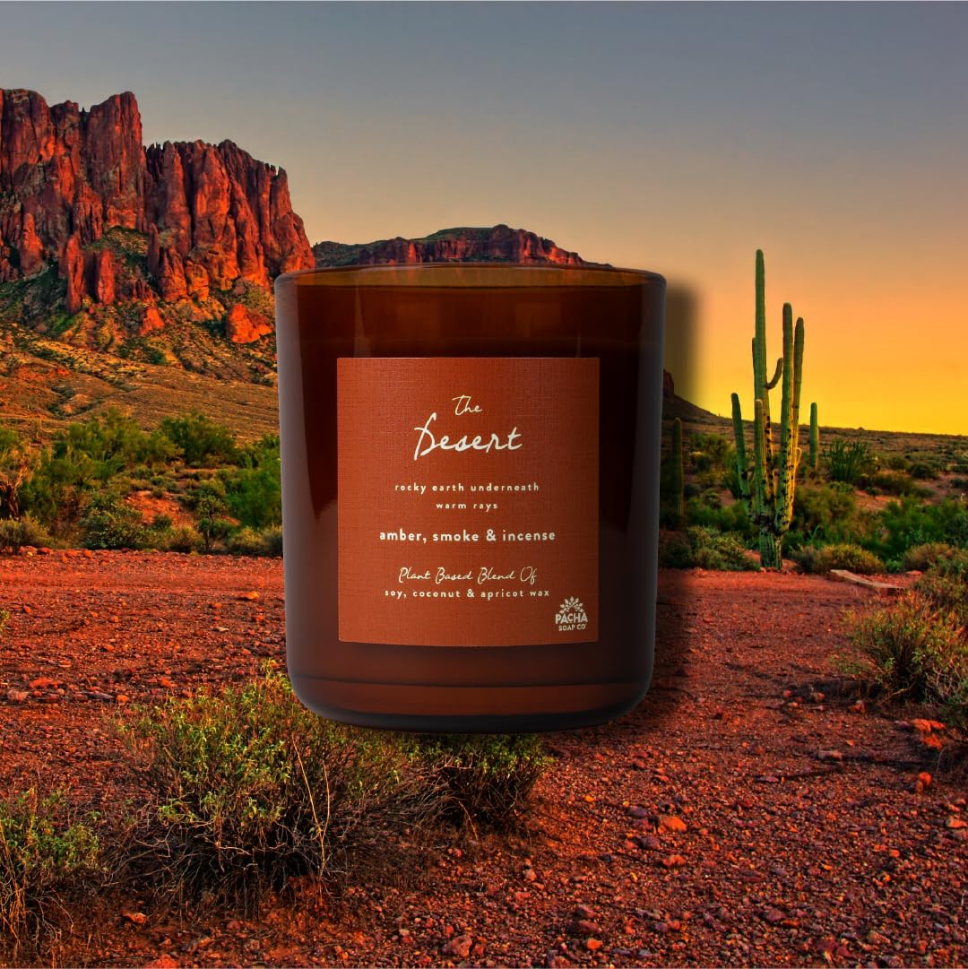 PACHA SOAP Co. Origins & Elements Candle Collection, The Desert, 12 oz - Scents of Amber, Smoke & Incense - Clean Burning, Soy, Coconut & Apricot Wax, Lead-Free Wick, Cruelty-Free, Recyclable