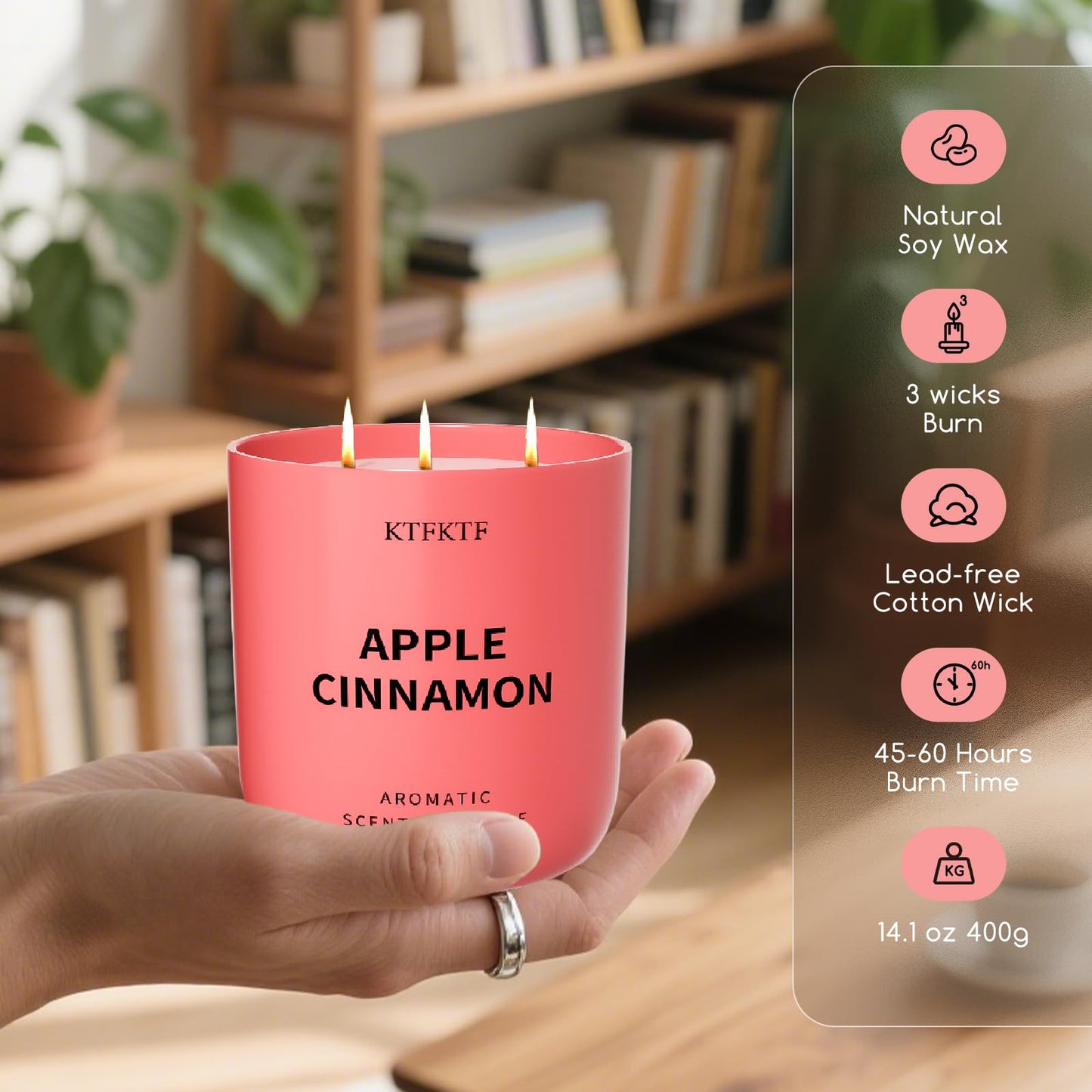 Apple Cinnamon Scented Candle - 14.1oz Soy Candles for Home Scented, 80H Long Lasting Burn, Non-Toxic Aromatherapy Candle for Relaxation, Stress Relief, Birthday,Mothers Day Gifts for Women