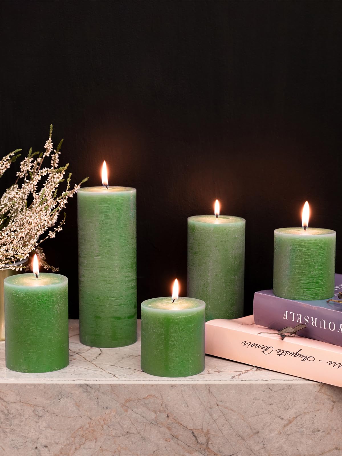 CANDWAX 3x4 inch Grass Green Pillar Candles Set of 3 - Unscented Dripless Rustic Grass Green Candles for Weddings, Centerpieces, Home Décor, Party Decorations