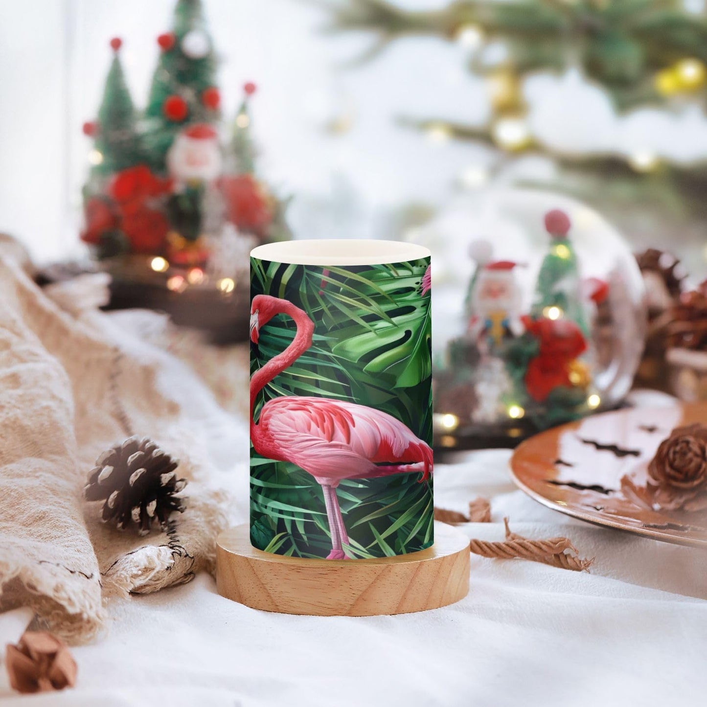 ALAZA Flamingo Palm Leaves Flameless Candles, LED Pillar Candles with Remote Timer, Battery Operated Candles Set of 2