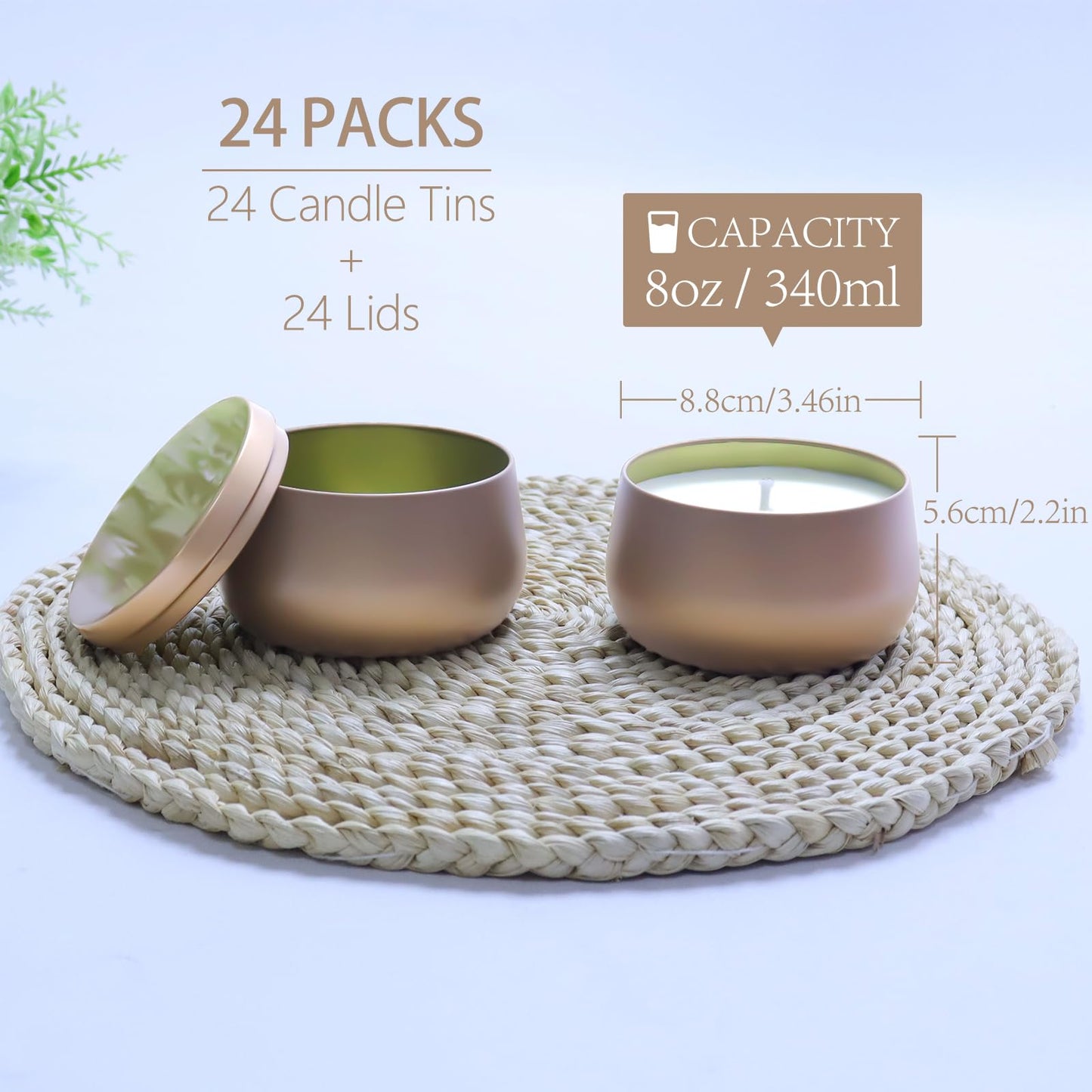 HOMAMAMOON 24 Pack 8oz Dark Glod Candle Tins for Making Candles - Bulk Metal Candle Containers with Lids. Empty Round Candle Jars for DIY & Travel. Shatterproof & Sturdy Vessels for Small Business.