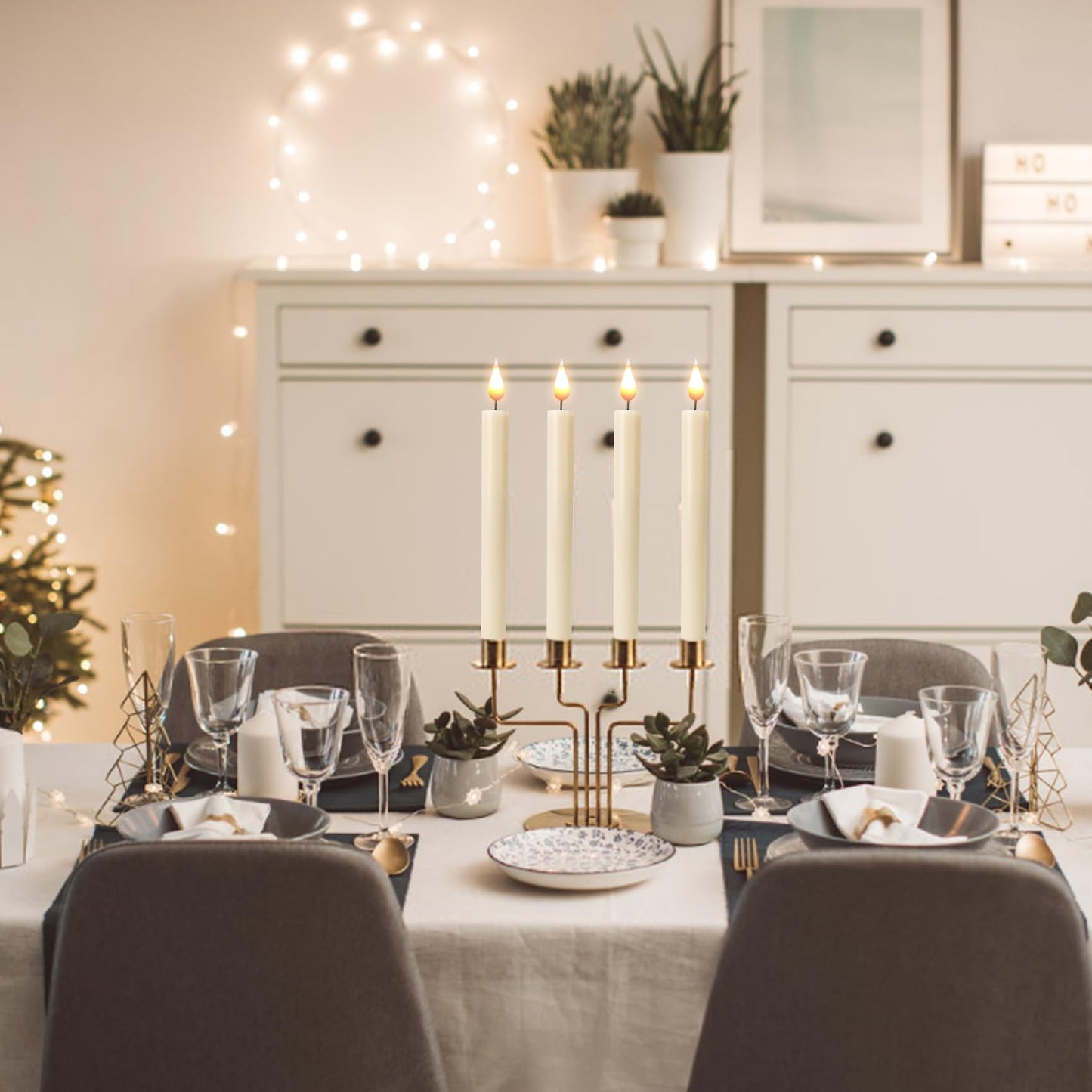 LED Flameless Taper Candles With Remote-Timer Battery Operated Flickering 9.6 Inches Ivory Window Candle Lights Realistic Warm Amber Light Best Gift For Xmas Wedding Home Dinner Decor Set of 10