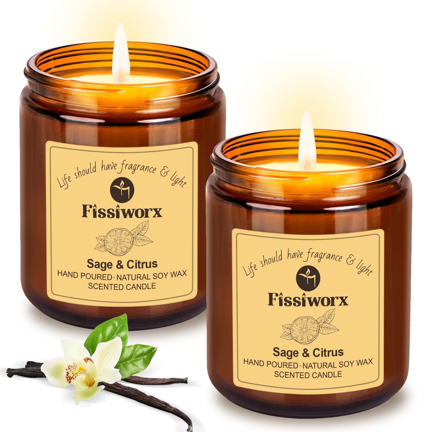 Sage & Citrus Scented Candle Set 2 Pack – Natural Soy Wax Hand-Poured – 60 Hour Long Lasting Burn – Relax and Relieve Stress – Premium Aromatherapy Candle for Home Decor, Gifts