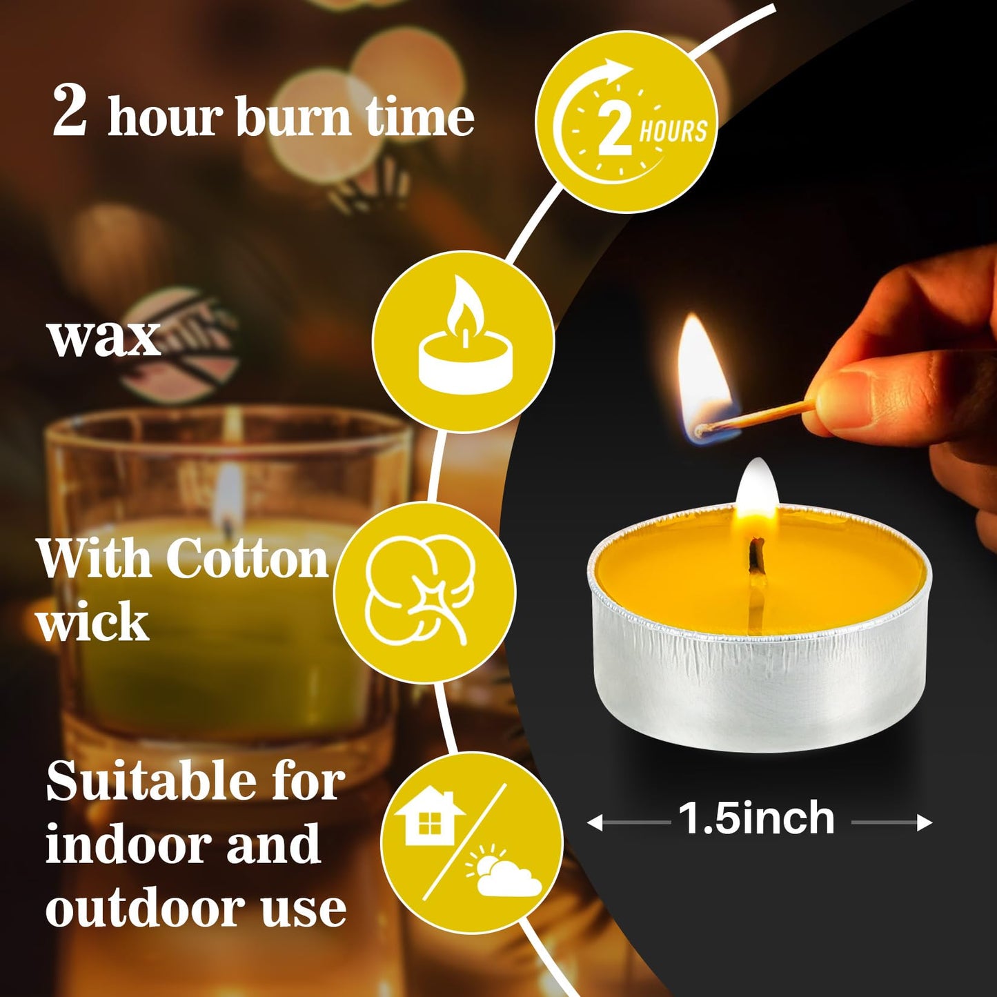 Yellow Tea Lights Candles Set - MAQIHAN Mini Tealight Candles Set Votive Soy Candle with Cotton Wick for Home Decoration, Wedding, Emergencies, 25pcs