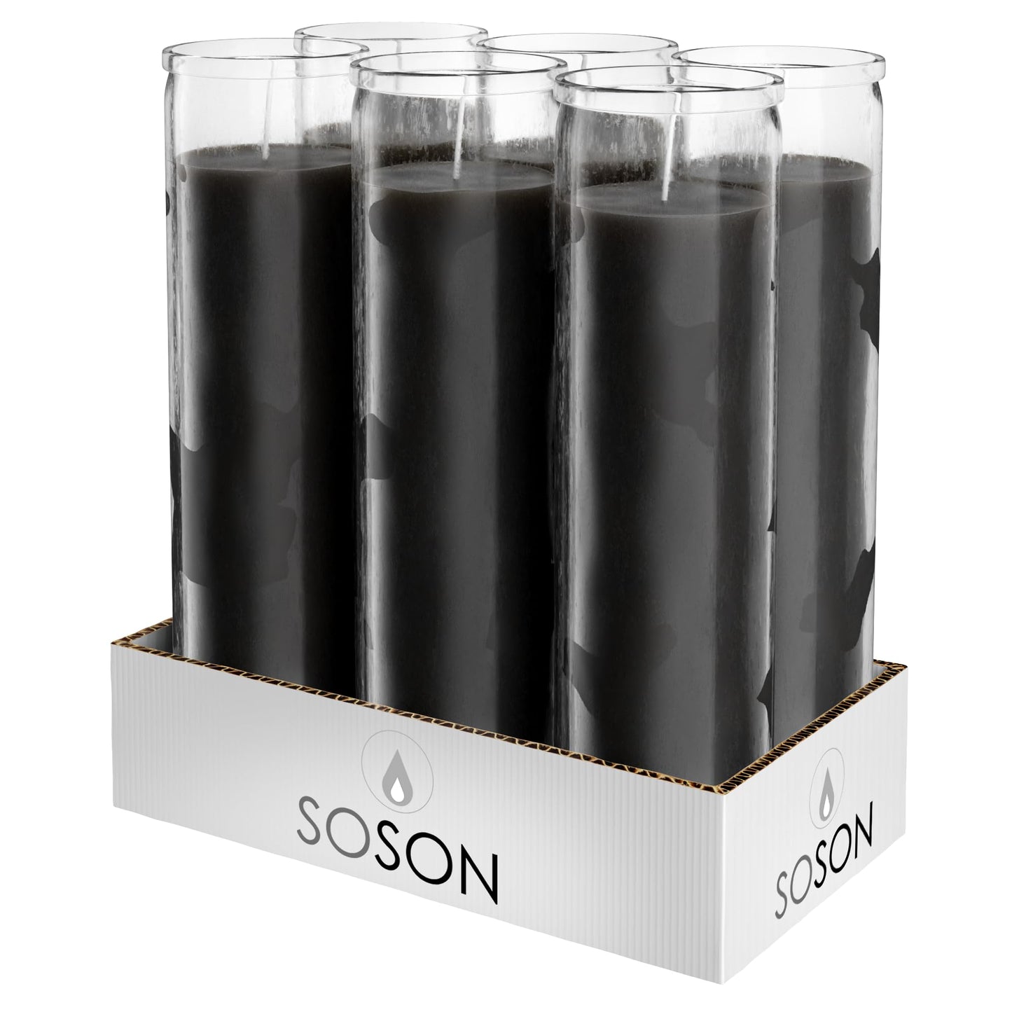 Simply Soson 2x8 inch Black Devotional Candles in Glass Jar - 6 Pack - 90 Hours – Prayer Candle - Tall Pillar Candles for Religious, Memorials, Party Decor