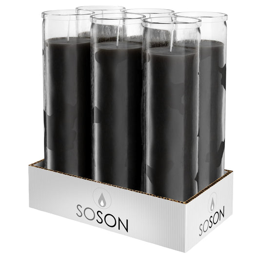 Simply Soson 2x8 inch Black Devotional Candles in Glass Jar - 6 Pack - 90 Hours – Prayer Candle - Tall Pillar Candles for Religious, Memorials, Party Decor