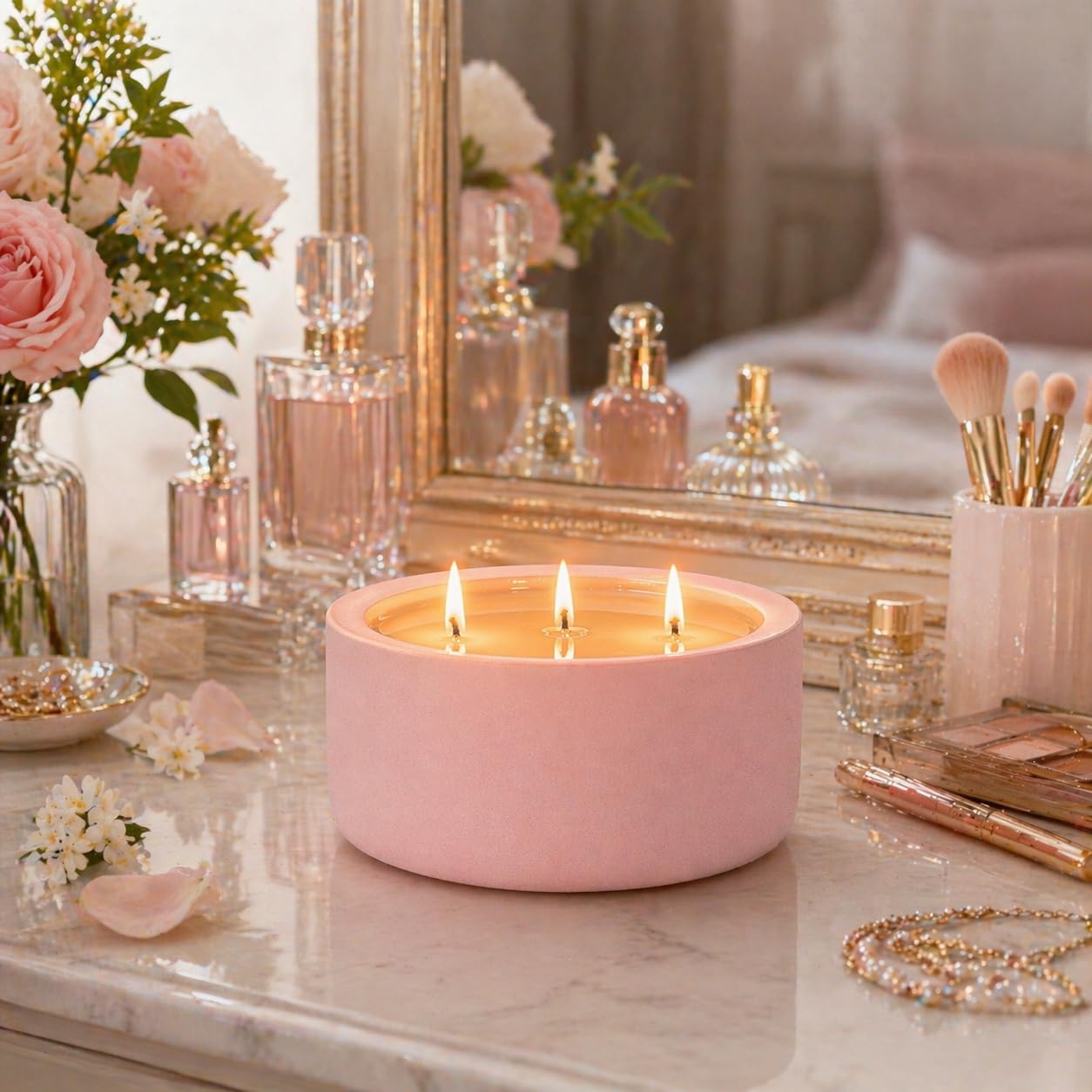 20oz Large Scented Candle - Blush Bloom, 3 Wick Soy Candle, Pink Decorative Ceramic Jar Candle, Non Toxic Home Fragrance Candle for Women, Bedroom, Bathroom, Living Room