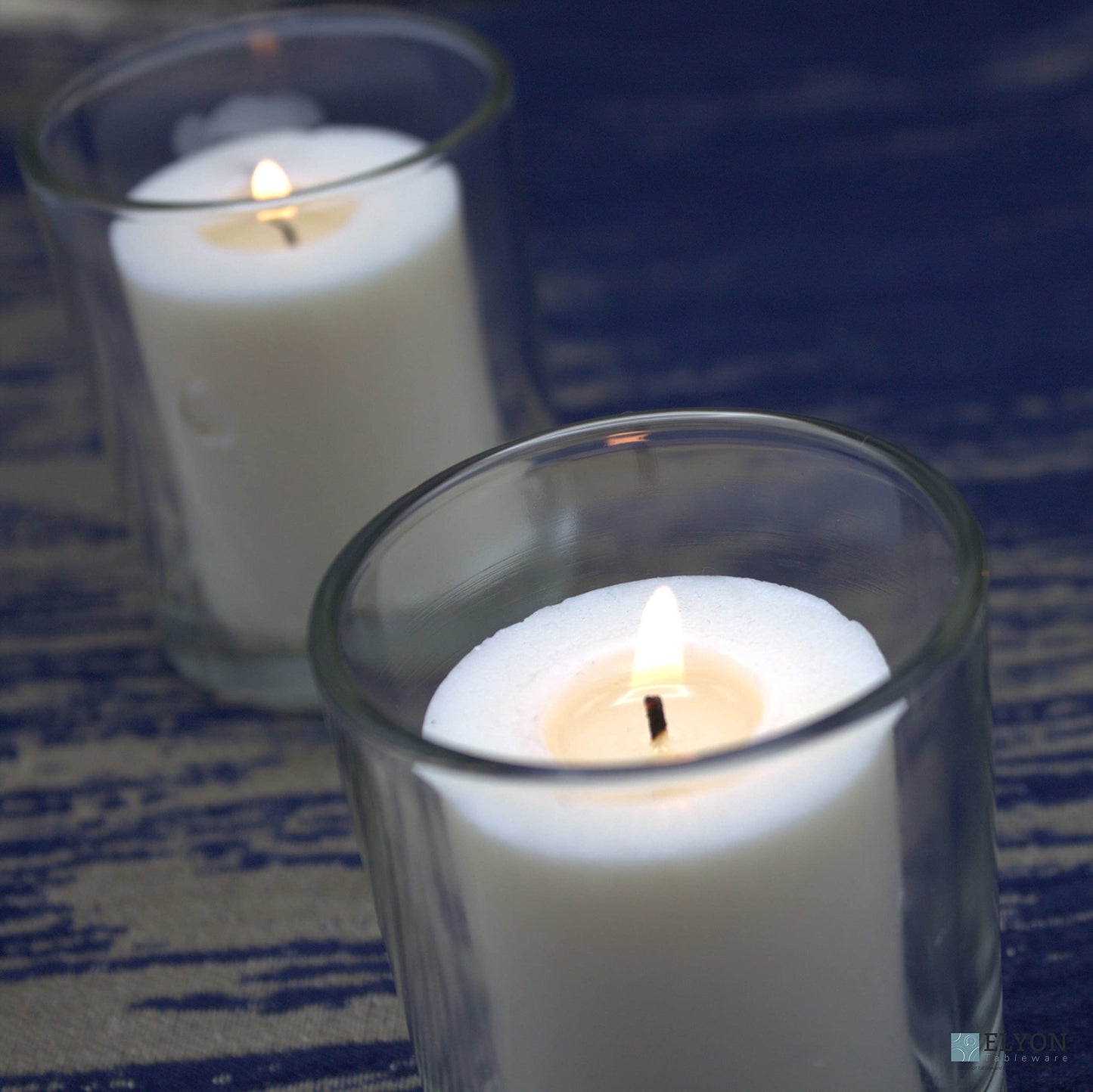 18 White Colored Unscented Wax Votive Candles in Glass Holder, 24 Hours Burn Time