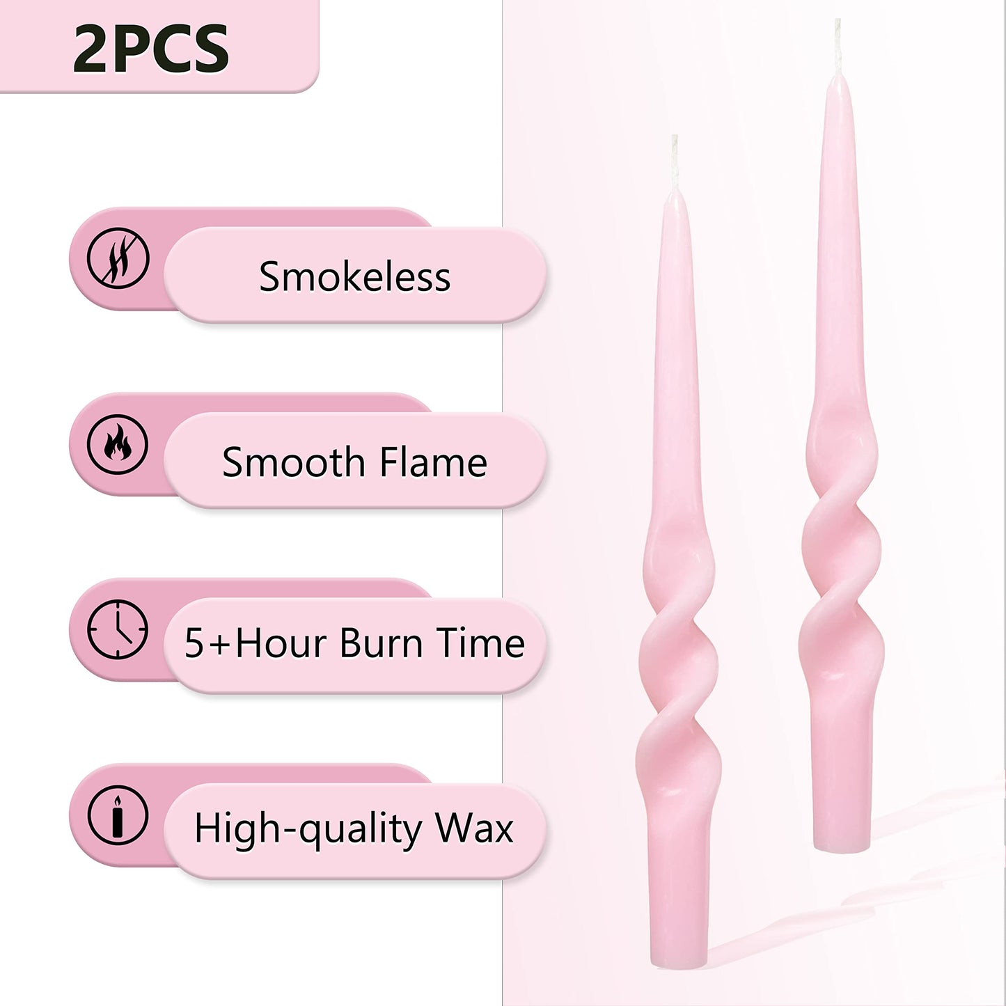 Spiral Taper Candles Smokeless Pink Twisted Candlestick Unscented Dinner Spring Candle Stick Odorless Candles for Home Decor Relaxation Wedding