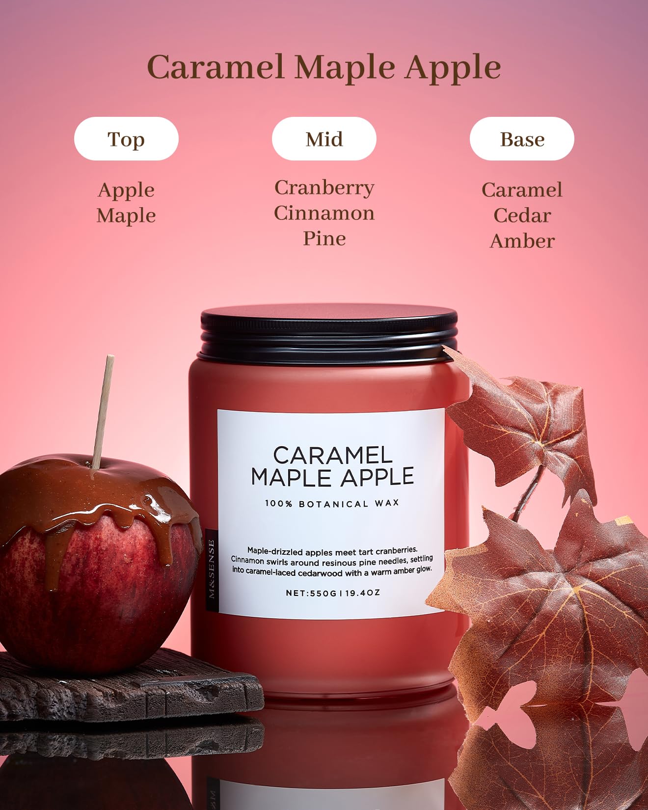 M&SENSE Caramel Apple Pie Candles for Home Scented, Natural Soy Wax 19.4oz Long Lasting 110 Hours Clean Non Toxic Large 2 Wick Candle Gifts for Easter Birthday Housewarming Gifts