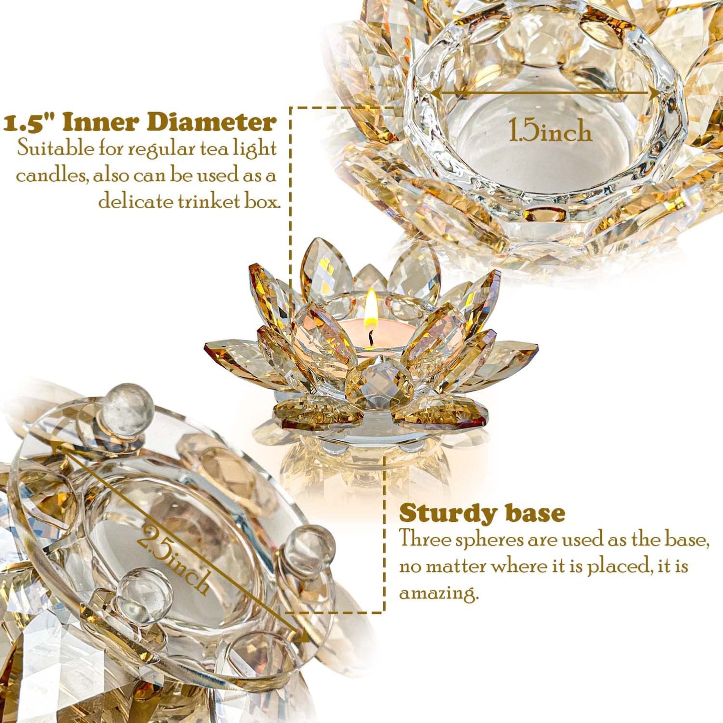 Kolnlala Crystal Lotus Flower Tealight Candle Holders/Glass Tea Light Candlestick Decor Decoration for Christmas Home Wedding Party… (Gold 1pc)