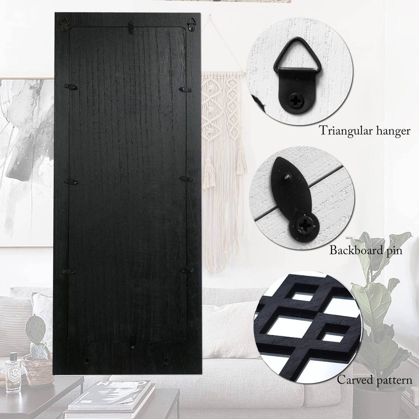 ZEXUIRU 2 Set Rustic Candle Sconces Living Room Bedroom Entryway Wood Mirrored, Farmhouse, Carved Frame Wall-Mount Wooden Candle Holders Wall Decor Hanging Handmade Holder - Black