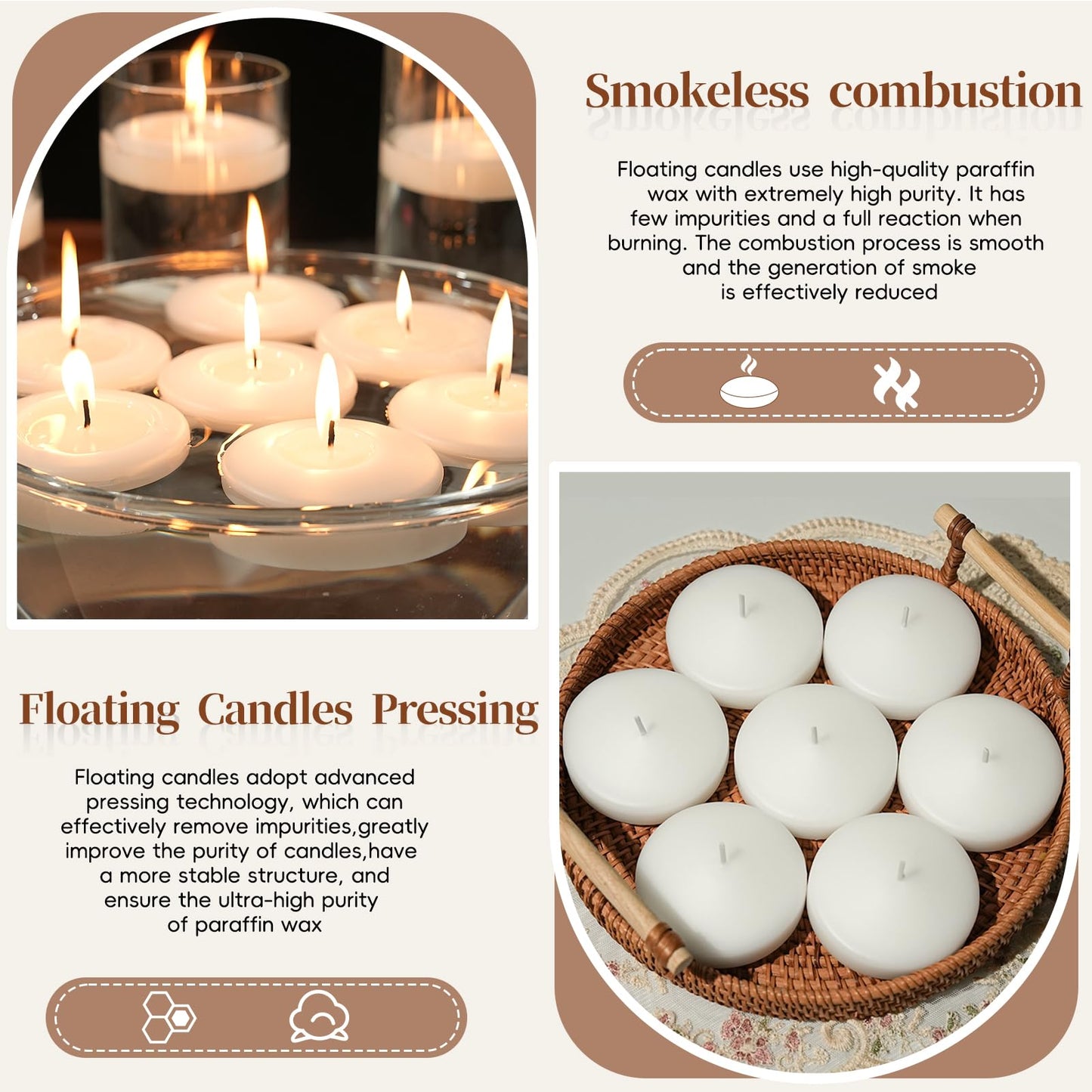3 inch White Floating Candles 8-9 Hours Floating Candle for Centerpieces 36 Packs Unscented Floating Candles 3” Water Candles for Cylinder Vases, Pool, Wedding