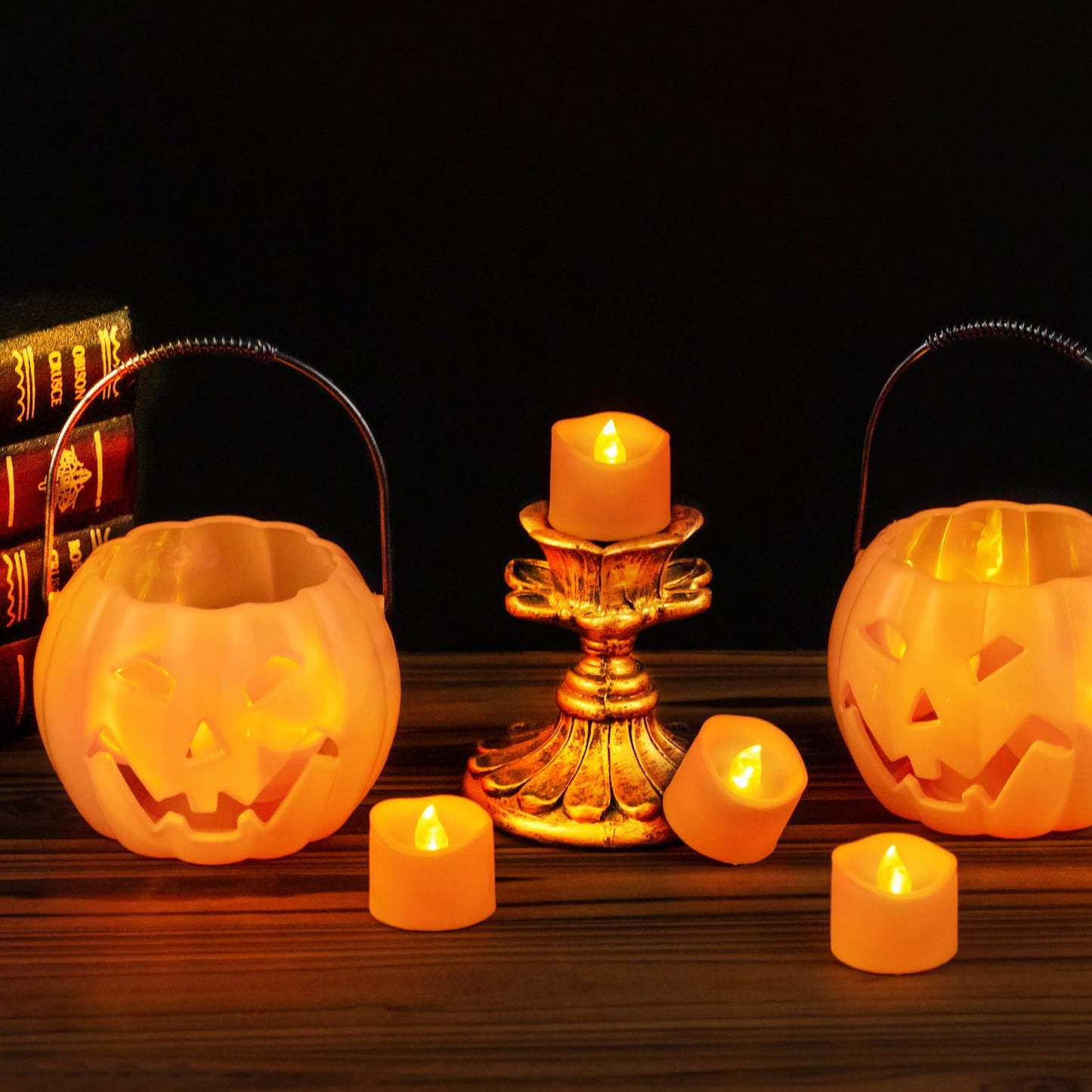 Windshell Orange Tealight Candles with Auto 6H Timer (No Remote), Battery Operated LED Flameless Tea Lights, for Halloween Thanksgiving Party, 12 Pack