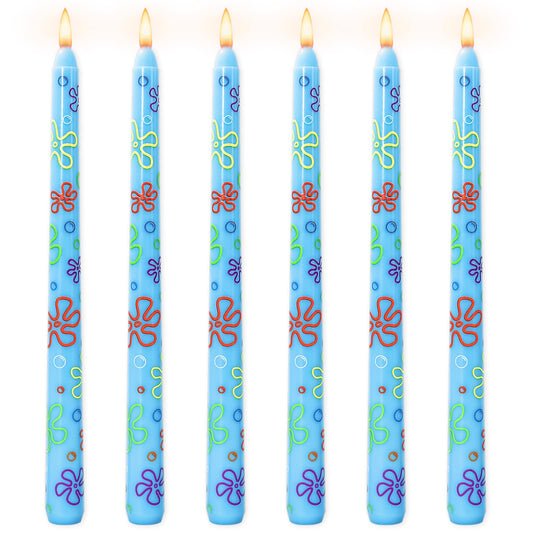 JarThenaAMCS 6Pcs Sponge Birthday Party Taper Candles 10 Inch Decorative Candles Long Unscented Candle Sticks for Sponge Fans Party Decor