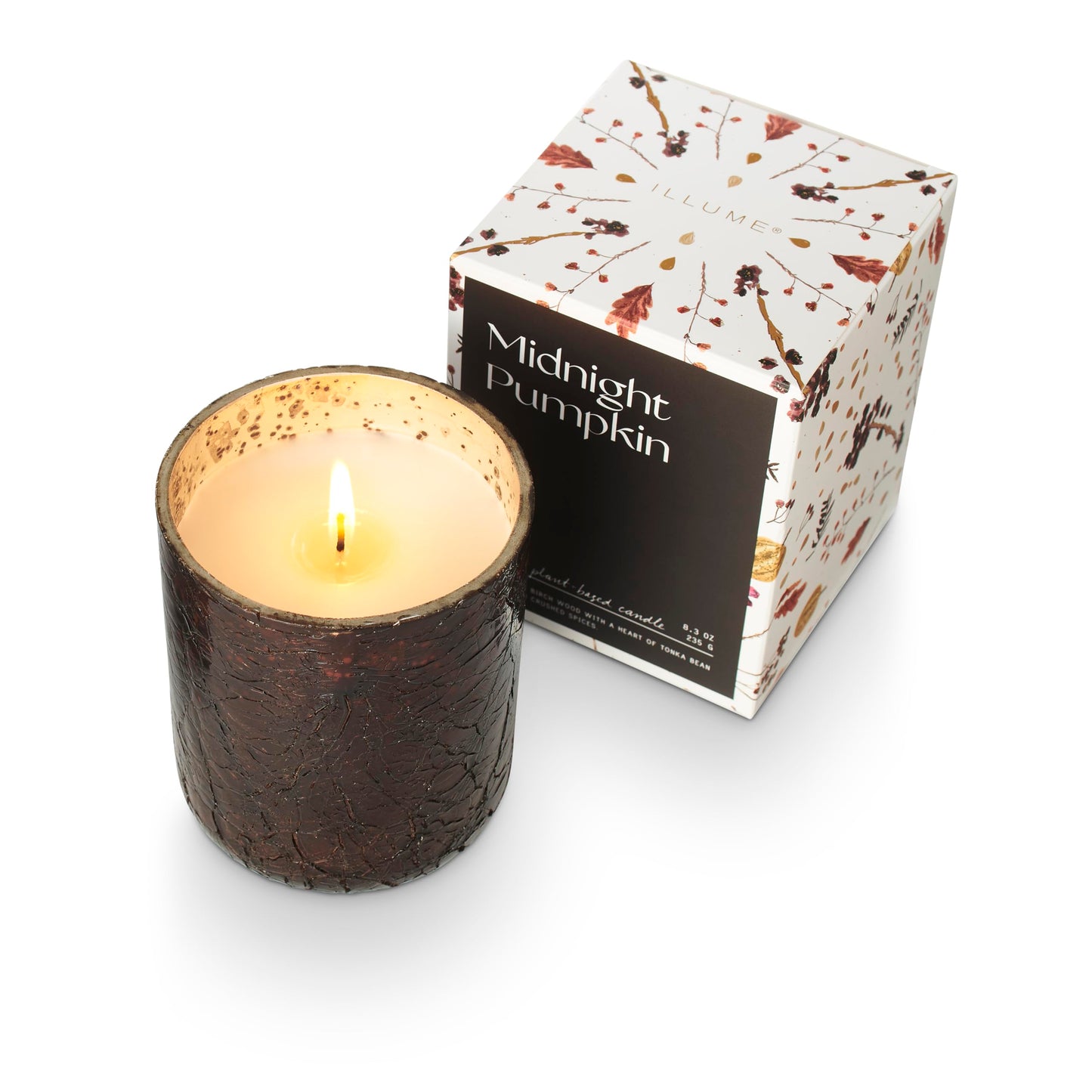 Illume Noble Holiday Midnight Pumpkin Small Crackle Glass Candle