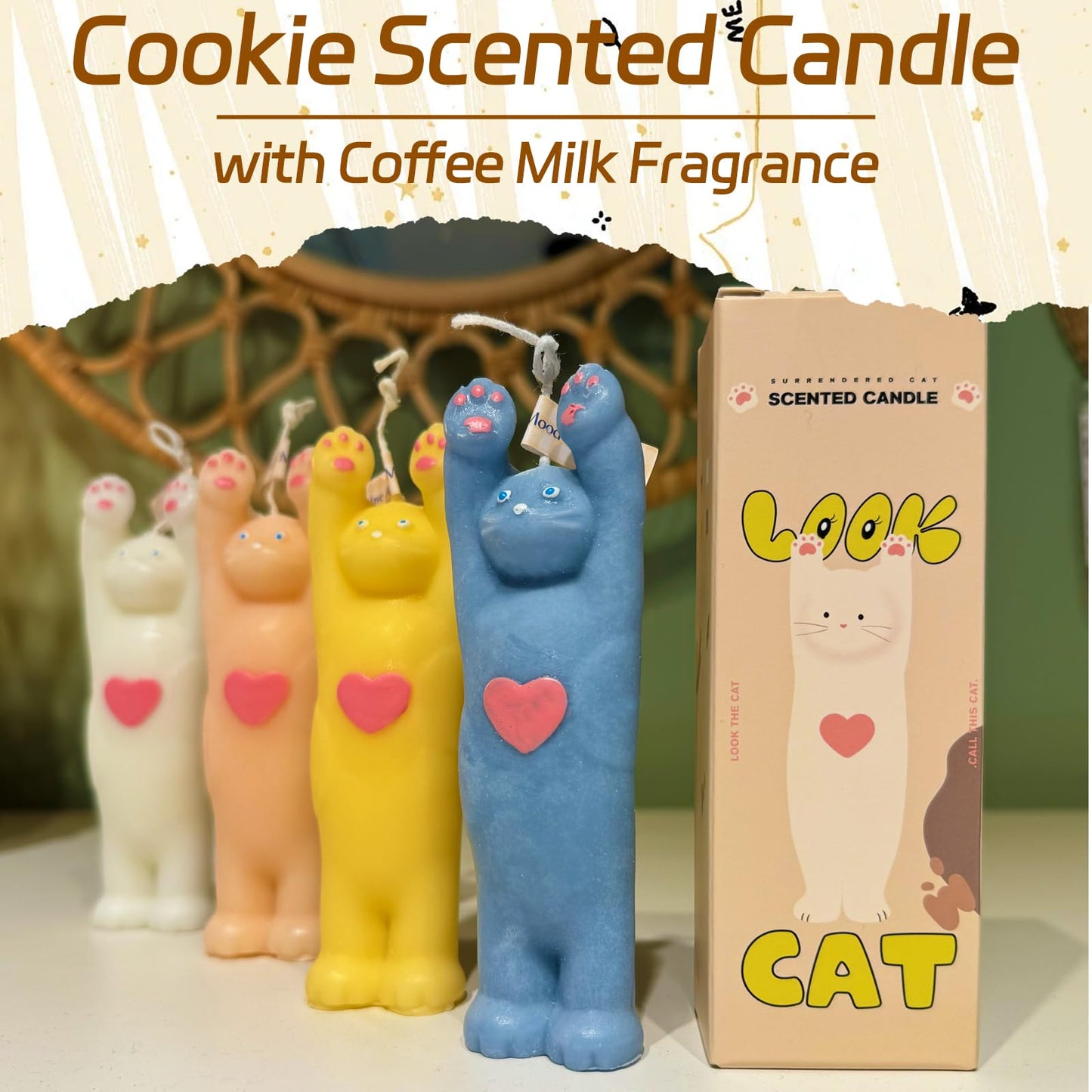 4 Pack Cute Cat Candle Set, Aroma Soy Wax Decorative Candle, Handcrafted Natural Scented Aesthetic Candle Set for Table Photo Prop Birthday Gift, Prefect for Meditation Stress Relief Mood Boosting
