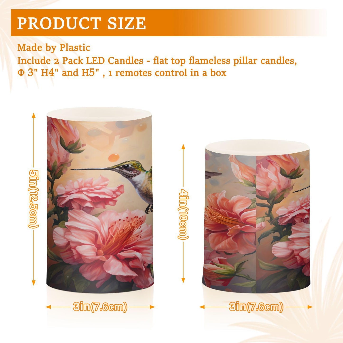 senya Lights Flameless Candles Spring Pink Flower Hummingbird Pillar Candles Set of 2 Battery Operated Remote Control Warm Lights Home Decor