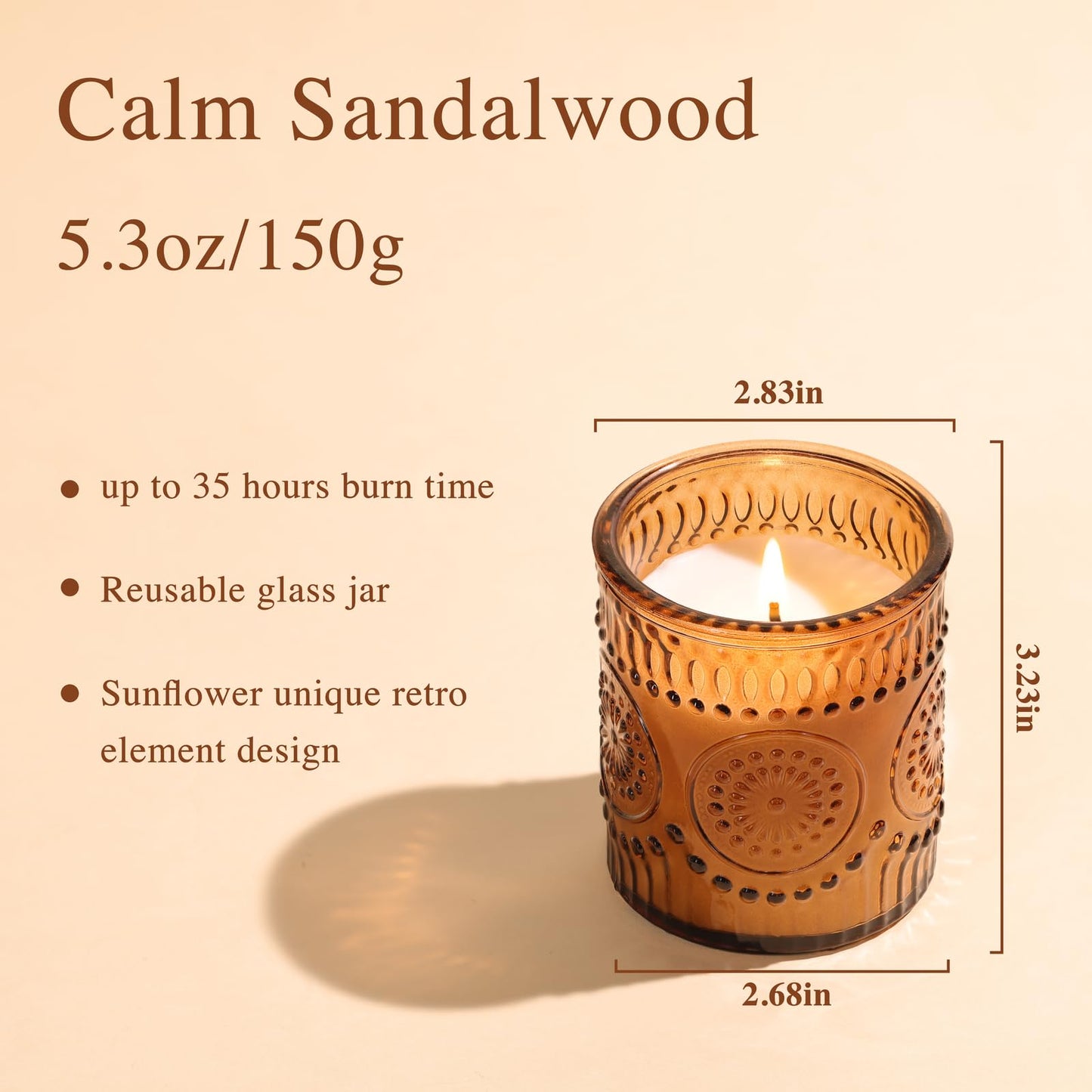 DARJEN Sandalwood Candles for Home- 5.3oz 35H Natural Soy Wax Aromatherapy Jar Candle with Strong Scent, Decorative Aesthetic Candles for Home Office, Evening Wind-Down, Luxury Gift for Man Cave