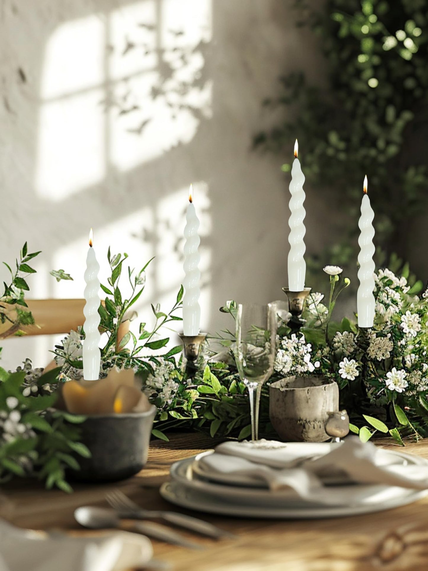 LPUSA Taper Candle White Spiral Candlestick Short Tapered Candles Twisted Candlesticks for Table Decor Housewarming Gift Idea-7.5inch,4pcs(White)