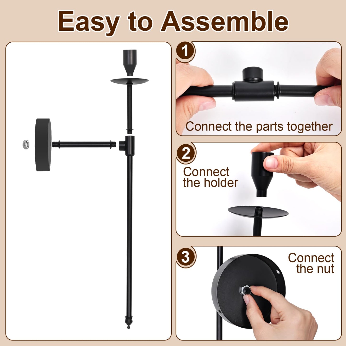 Yollzey Candle Holder Wall Sconces Set of 2 with Battery Operated Candles and Remote Control, Wall Sconces Home Decor, Battery Candle Sticks Holder with Flameless Flickering Taper Timer Black