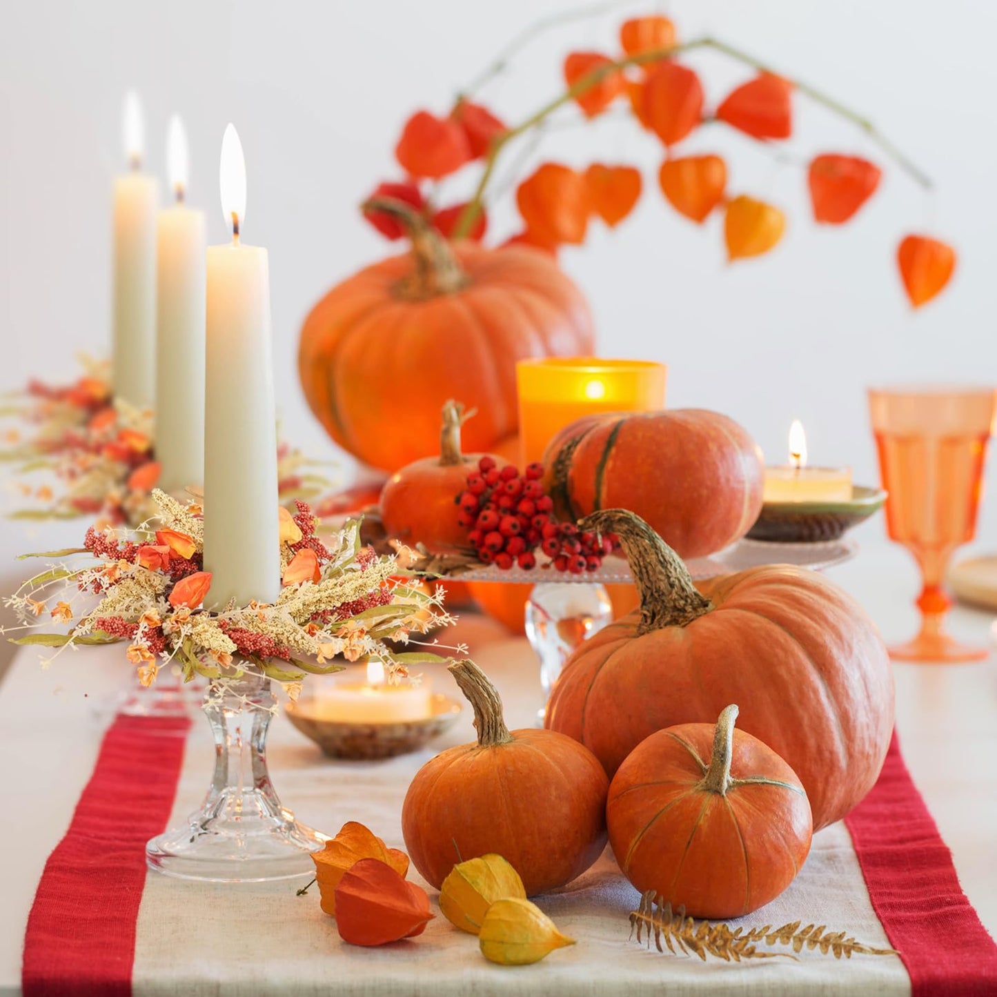 8 Pcs Fall Candle Rings 9 inch Thanksgiving Autumn Wreaths with Flowers for Tables Artificial Farmhouse Candle Rings Wreath for Front Door Porch Wall Window Decorations