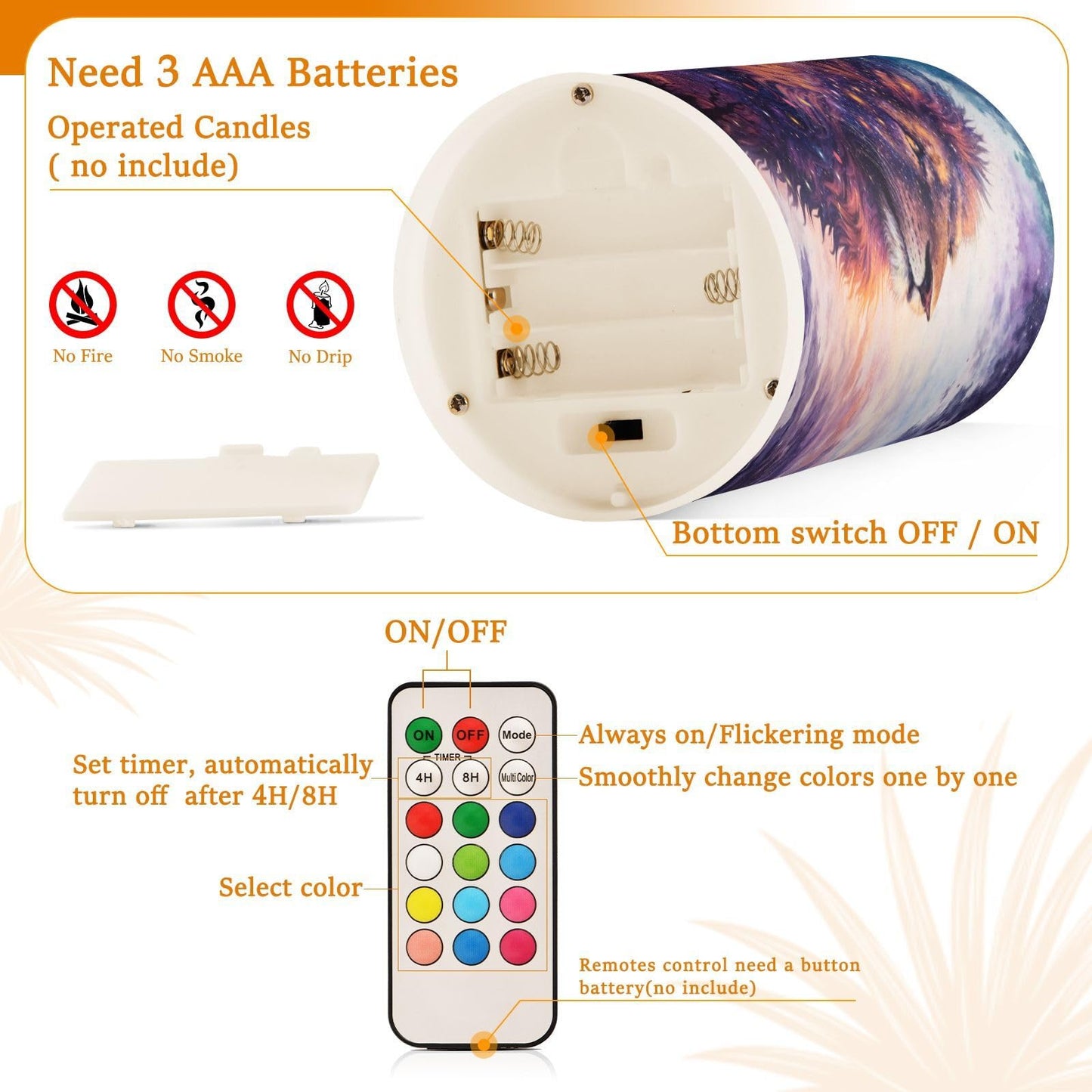 KGLDSNM Cool Galaxy Lion LED Flameless Flickering Candle with Remote Timer Battery Operated for Indoor Outdoor Party Holiday Home Decor 2 Pack