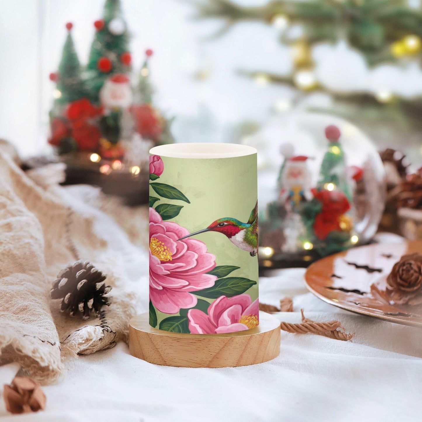 ALAZA Red Roses and A Small Bird Hummingbirds Flickering Flameless Candles Battery Operated with Remote Timer,Tea Light Candles LED Pillar Votive Candles Set of 2 for Outdoor Indoor Decorations