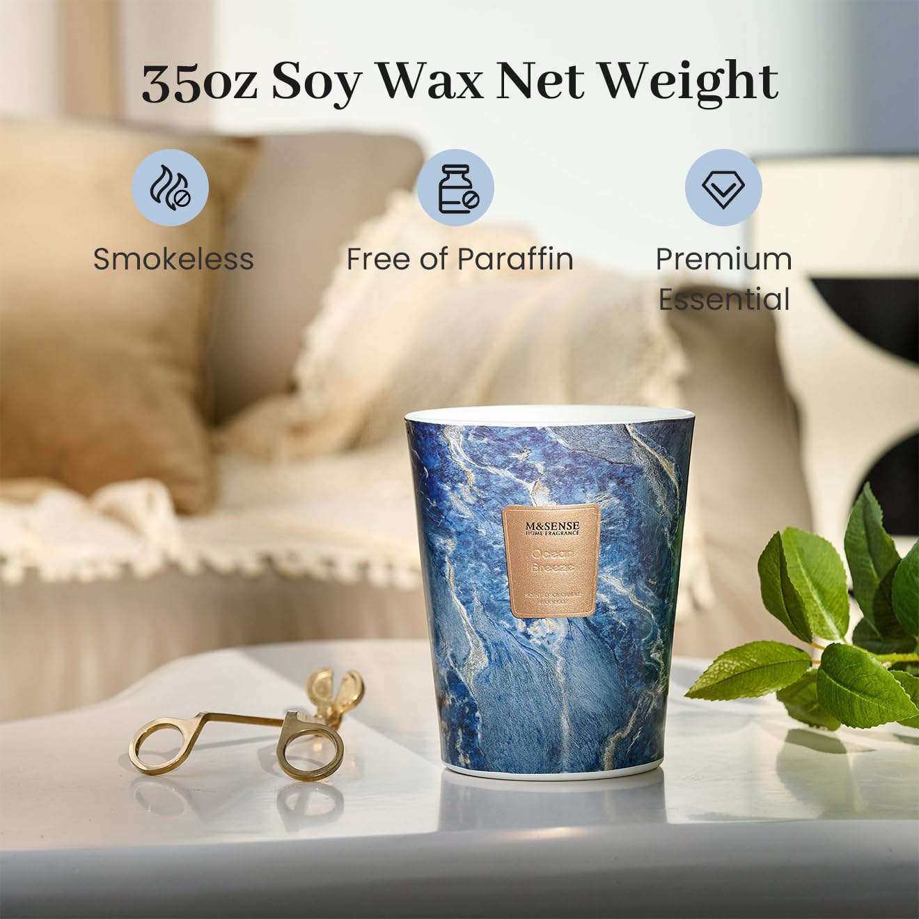 M&SENSE Ocean Breeze Summer Scented Candles for Home, 3-Wick Highly Scented Jar Candles, 35 Oz 150 Hours Long Lasting Burning Candles Gifts for Women, Relaxing Aromatherapy Candle for Stress Relief