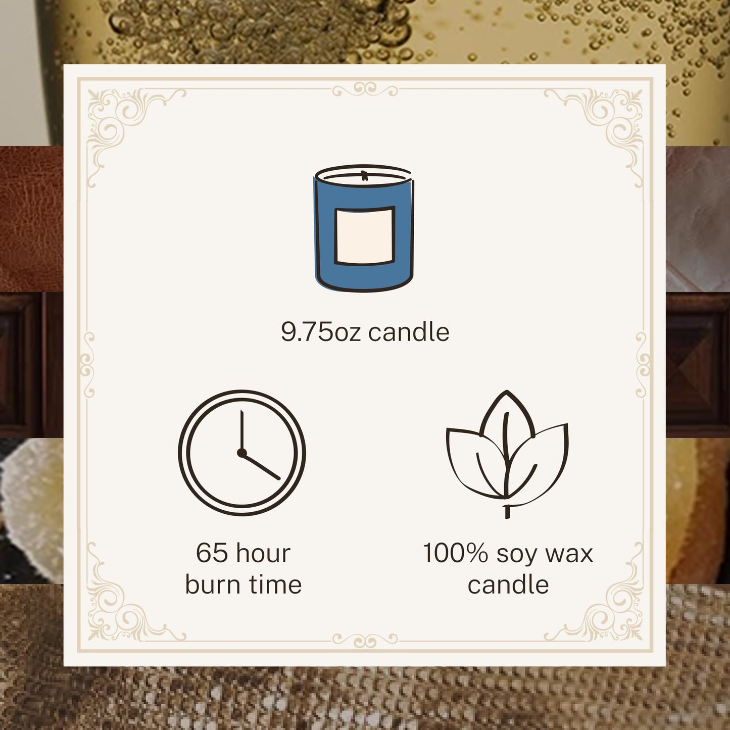 Hotel Lobby Blue Skies Candle – Luxury Hand-Poured 9.75oz Soy Wax with Champagne, Vintage Leather, Mahogany, and Smoke – Infused with Essential Oils, 65-Hour Burn Time, Reusable Vessel, Clean Burn