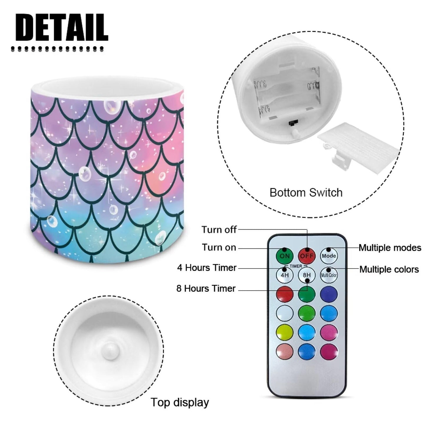 Cozeyat Fish Scale LED Candles Set of 4 Battery Powered Flameless with Remote Timer Flickering Flame Waterproof for Home Patio Beach Decor