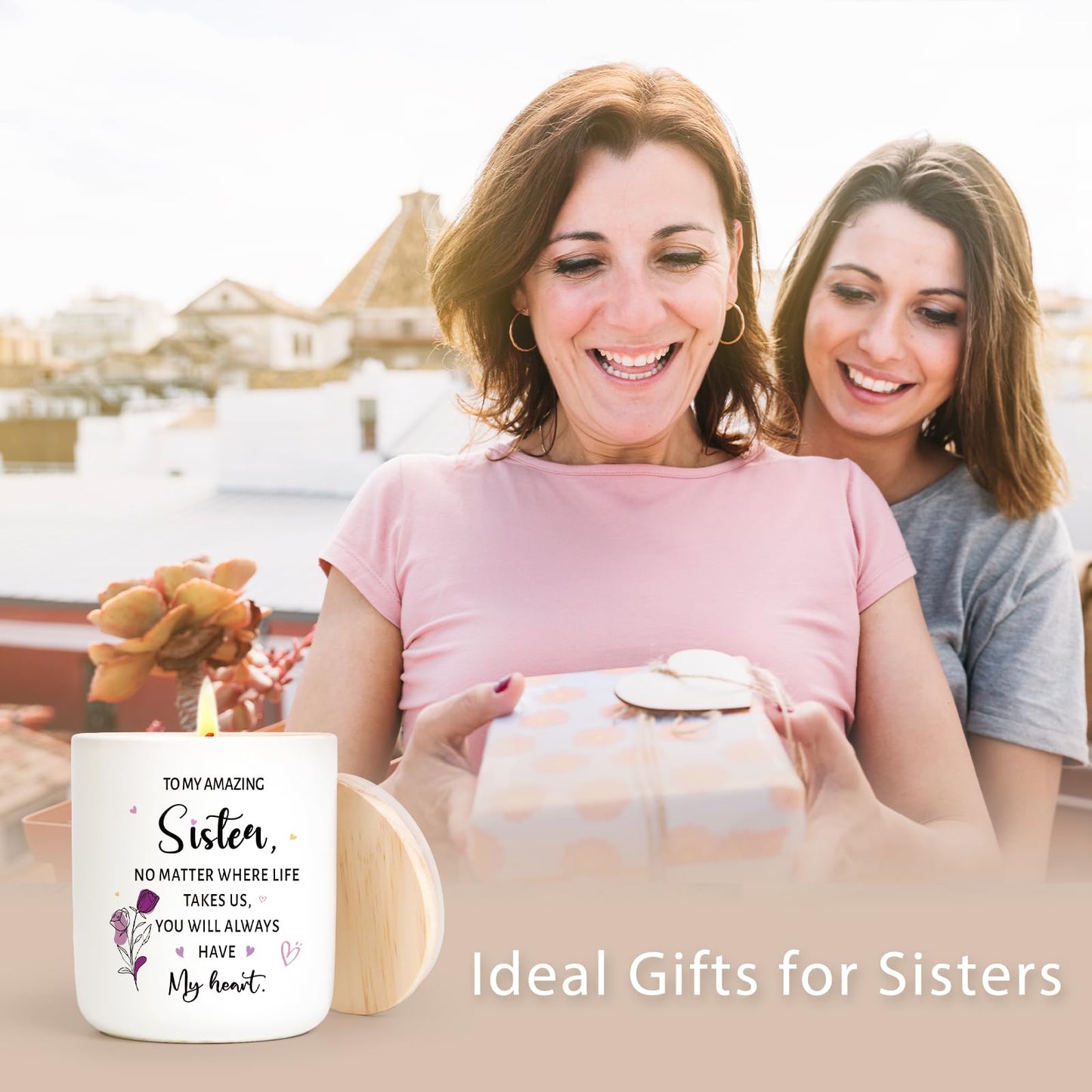 Sister Gifts from Sister or Brother, Unique Birthday Gifts for Sisters, 7oz Lavender Scented Candle in Ceramic Jar, Thank You Soul Sisters Gift for Women