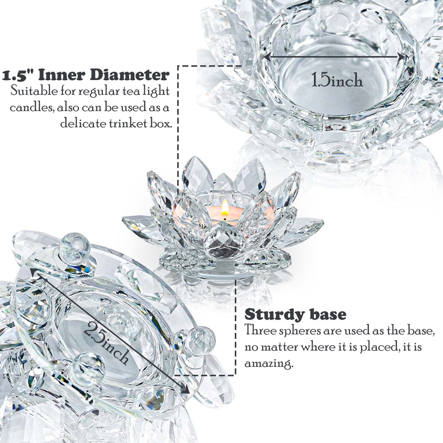 Kolnlala Crystal Lotus Flower Tealight Candle Holders/Glass Tea Light Candlestick Decor Decoration for Christmas Home Wedding Party… (Clean 1pc)