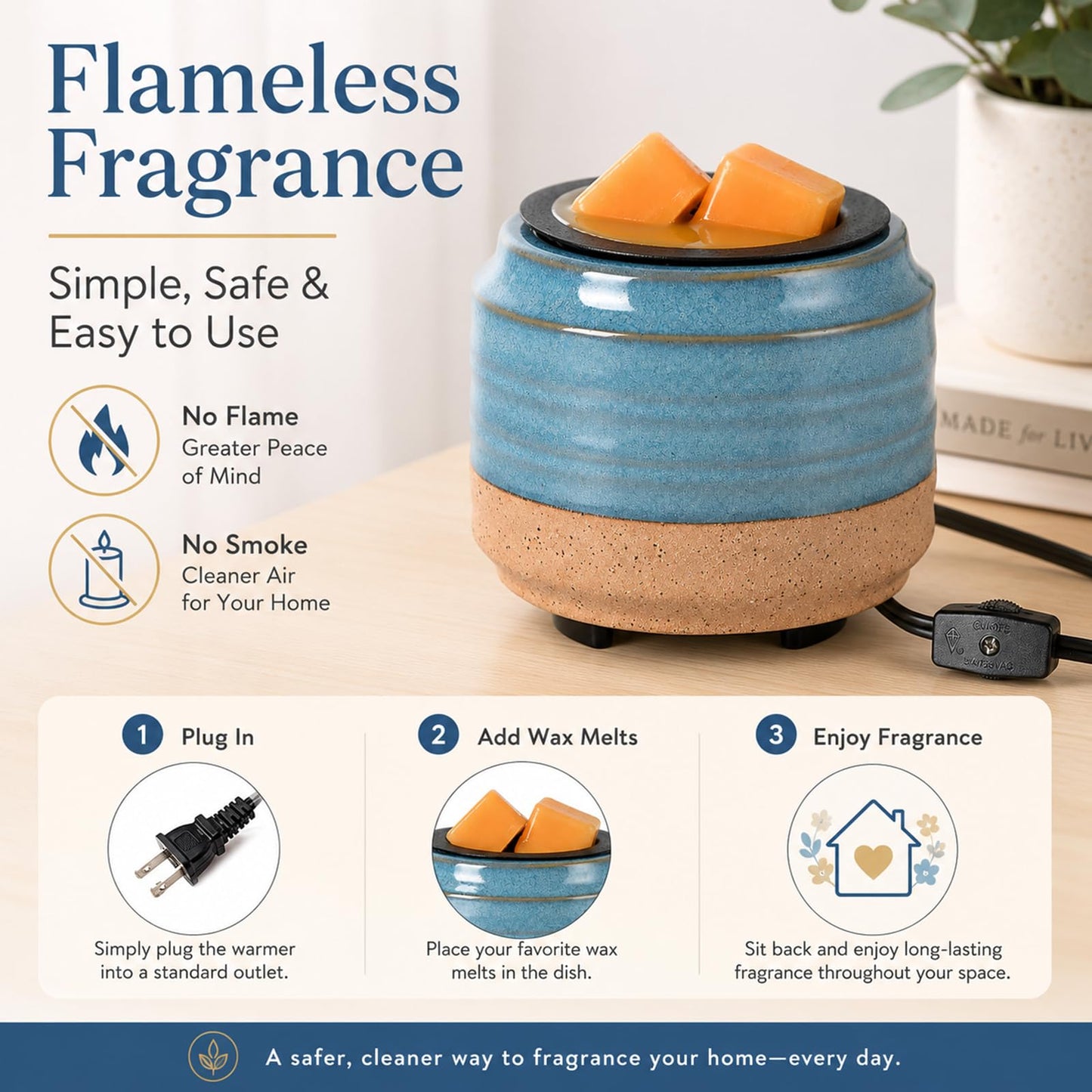 Mocosa Ceramic Wax Melt Warmer,2 in1 Candle Wax Warmer Fragrance Warmer for Wax Cubes,Wax Melter Perfect Christmas Gifts for Mom Women(White Brown)