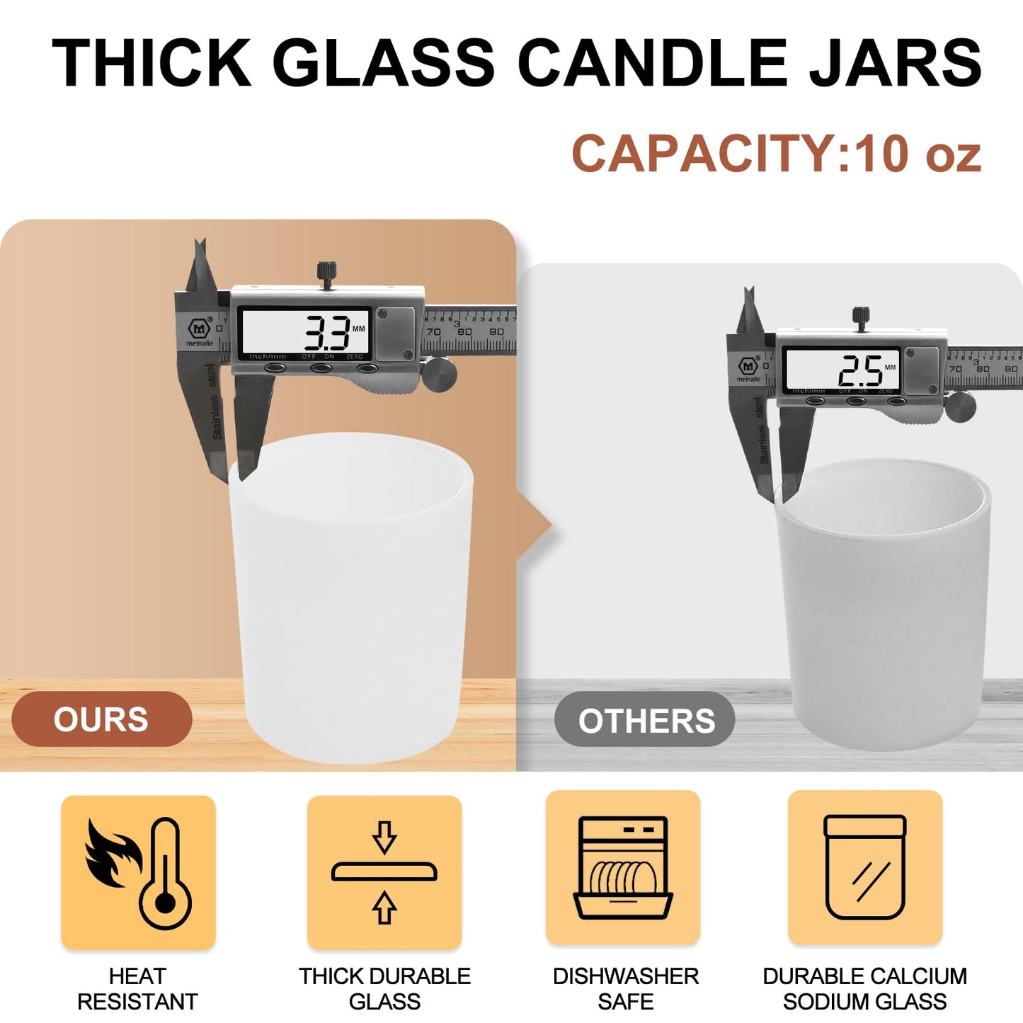SHOWIN 10 OZ Thick Candle Jars for Making Candles 15 Pcs, Empty Jars with Wood Lids for Candle Making, Sample Container, Matte White