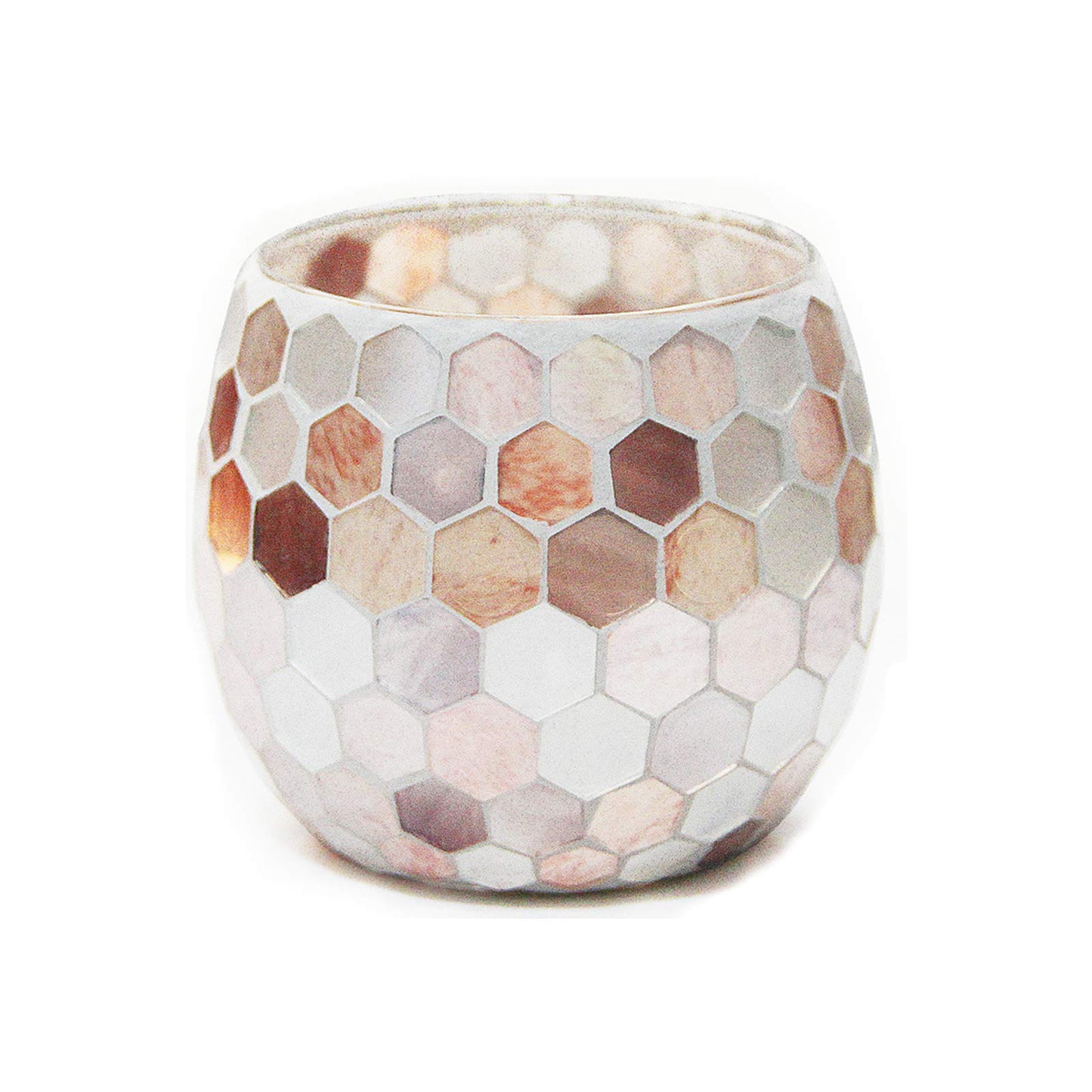 JOUDOO Round Shell Tealight Holder, Mosaic Glass Votive Candle Holder Centerpiece for Wedding, Gift, Candlelight Dinner, Home Decor (Shell Hive)