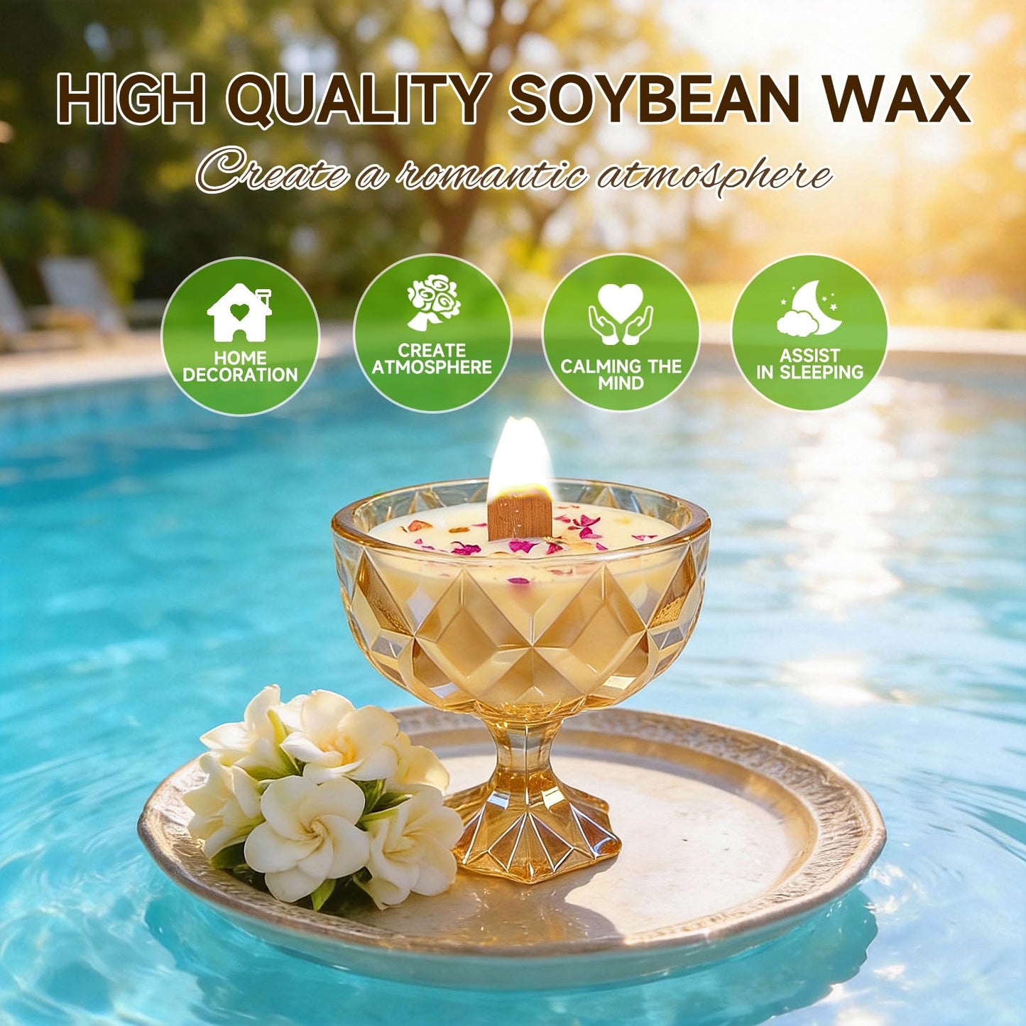 Joo Sko Diamond Bowl Shape Soy Wax Gardenia Scented Candle, Aromatherapy Jar Candles for Home Scented or As a Christmas Holiday Candle Gift for Your Lover(8.2OZ/60Hours Burning)