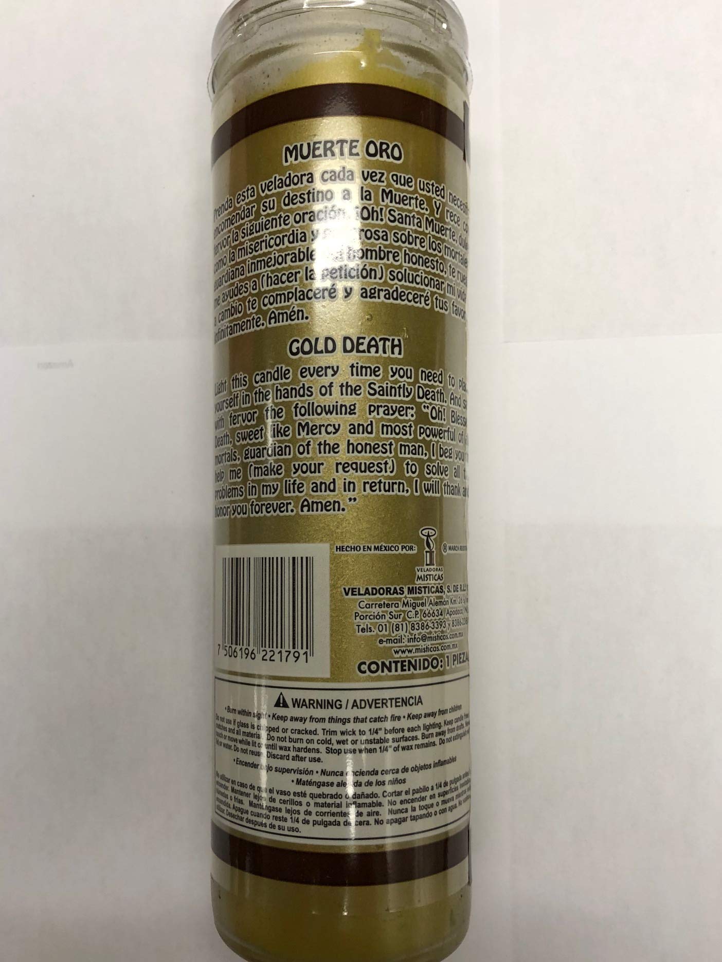 Brilux Saintly Death Gold (Santa Muerte Oro) 7 Day Prepared Scented Candle in Glass