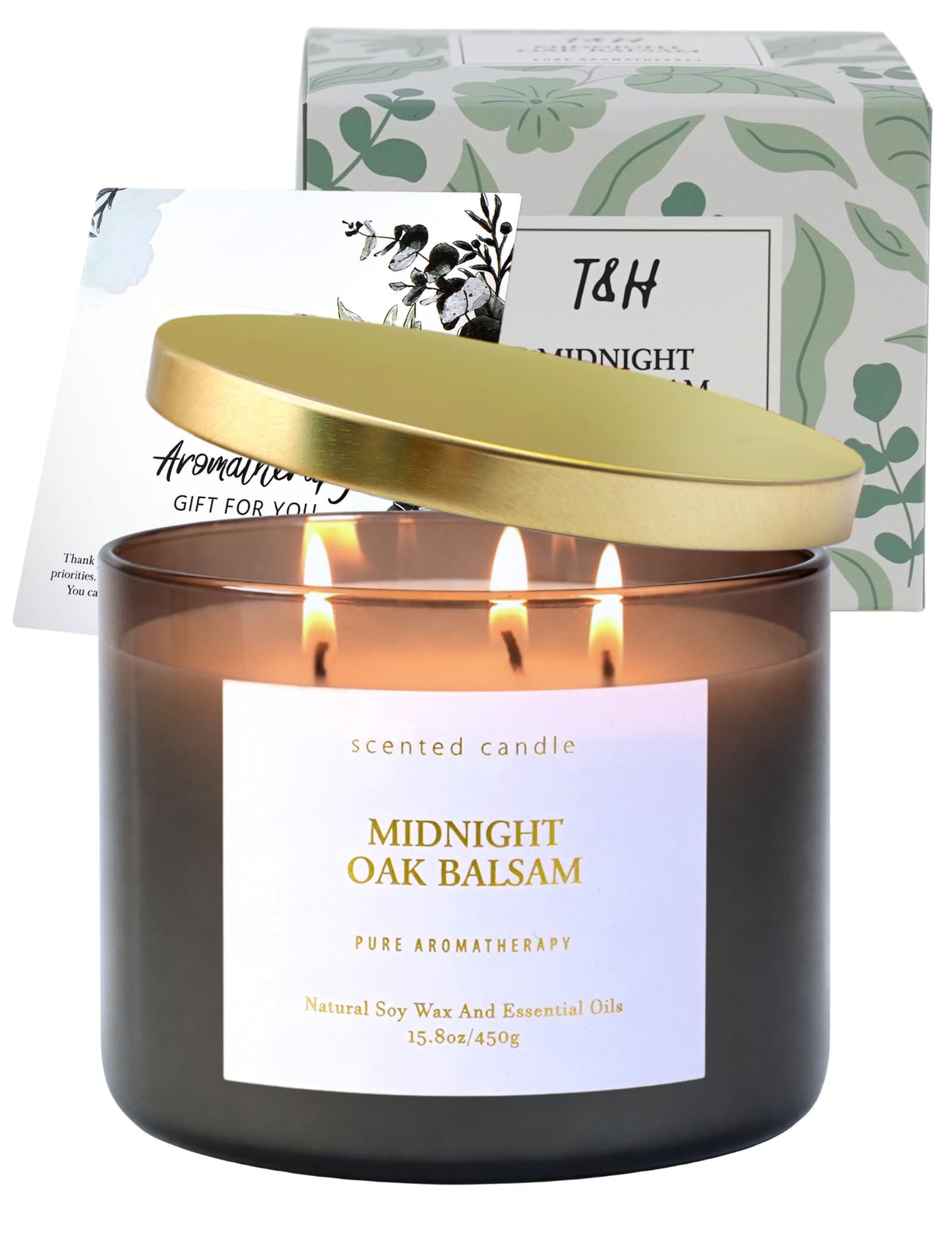 Midnight Oak Balsam 3-Wick Scented Candle | 15.8 oz Large Balsam Cedar Woodsy Soy Wax Candle for Home | Forest Calming Scented Candle | Clean Burning, Long Lasting | Candle Gift for Men & Women